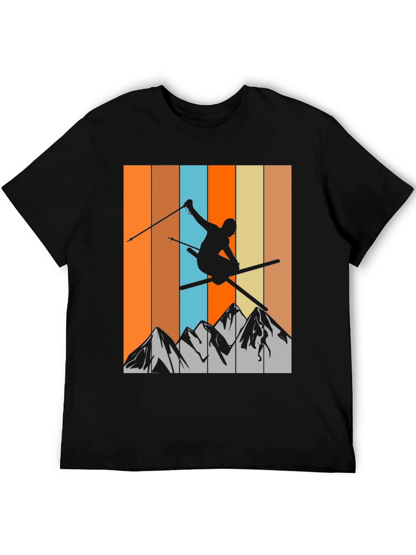 Black Retro Skiing T-Shirt - Mountain Silhouette Tee view 5