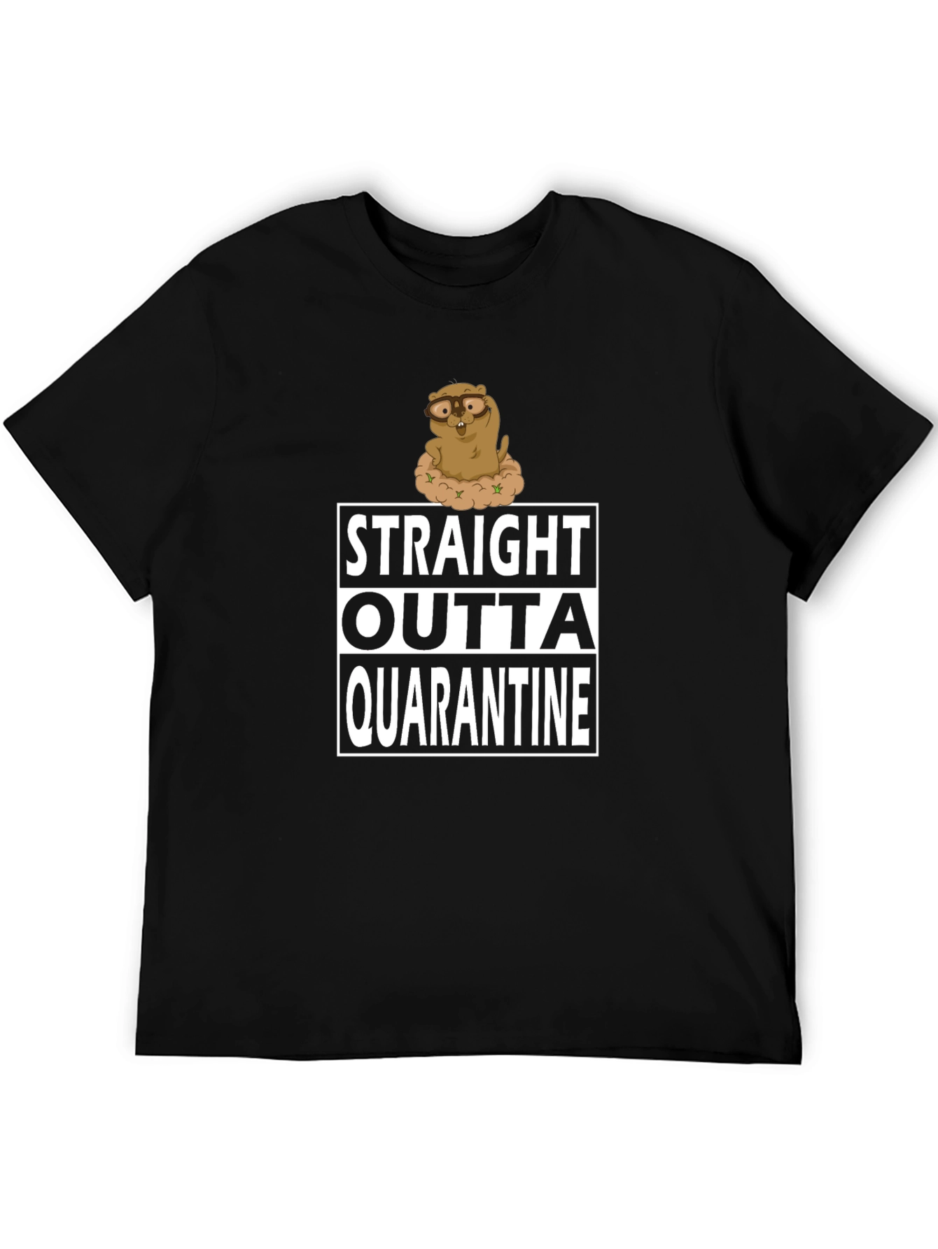 Black Straight Outta Quarantine T-Shirt Funny Groundhog view 5