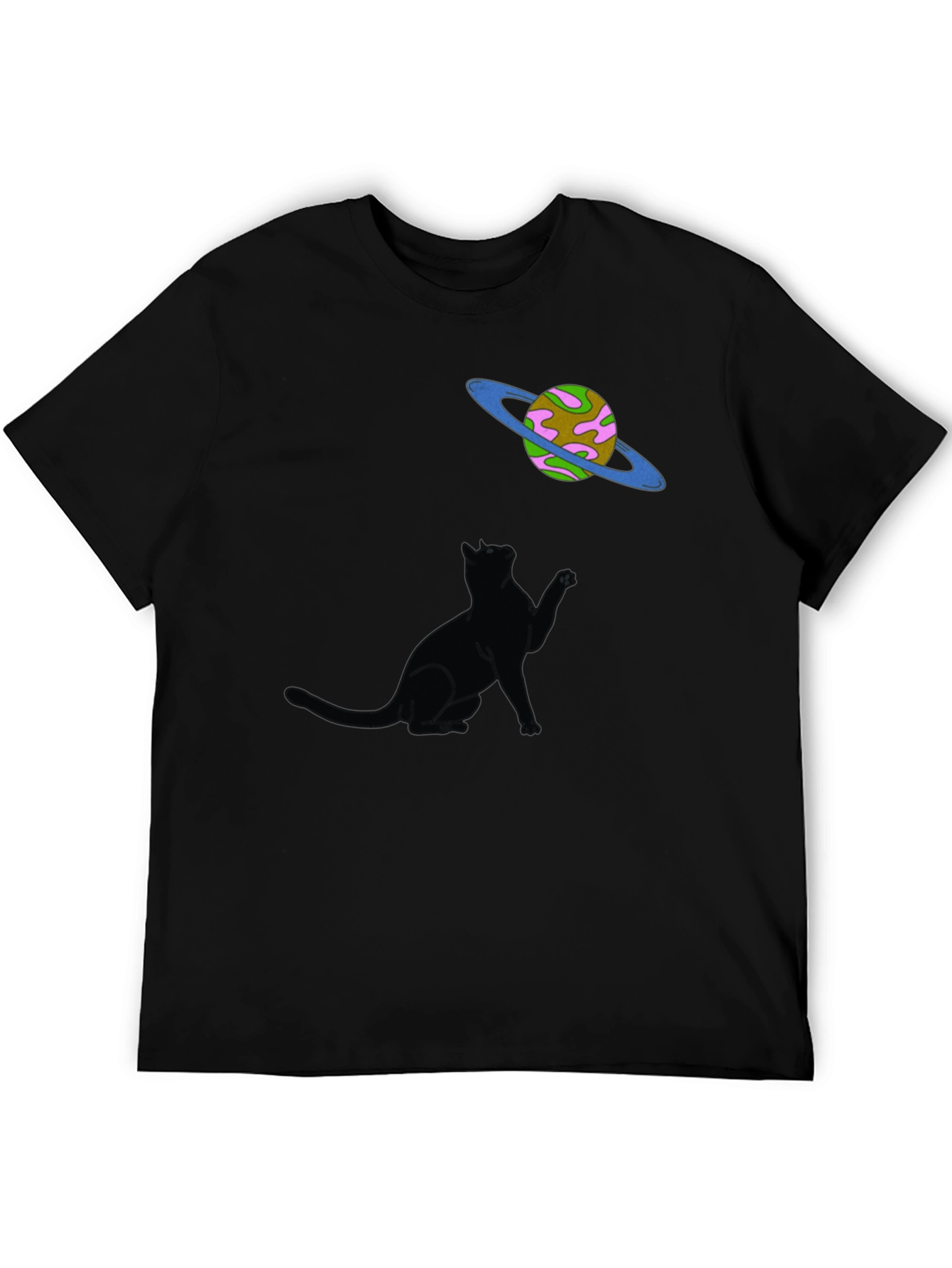Black Cosmic Cat T-Shirt - Black Graphic Tee view 5