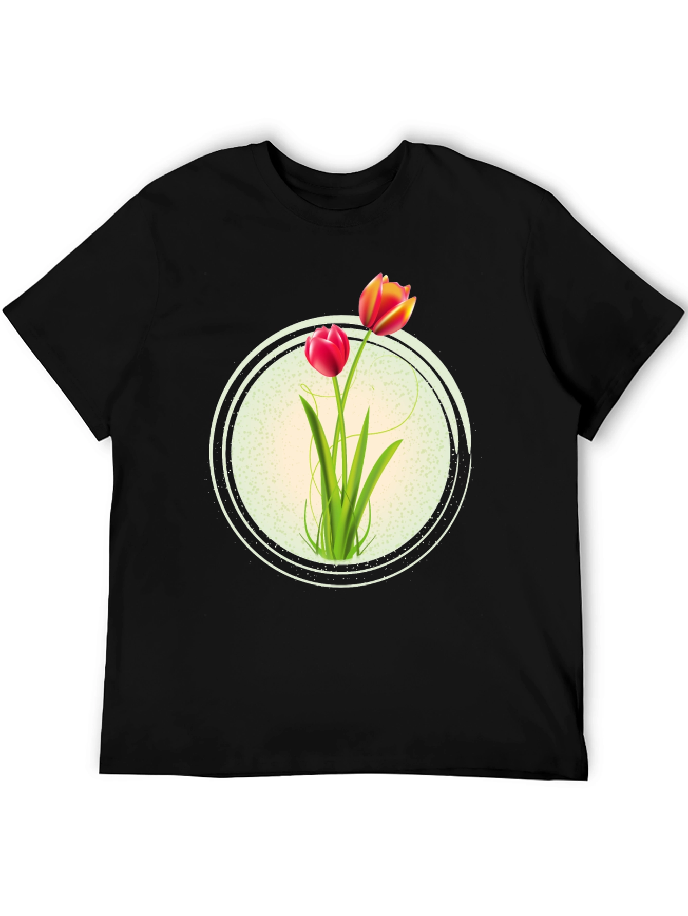 Black Floral Tulip Graphic Print Crew Neck T-Shirt view 5