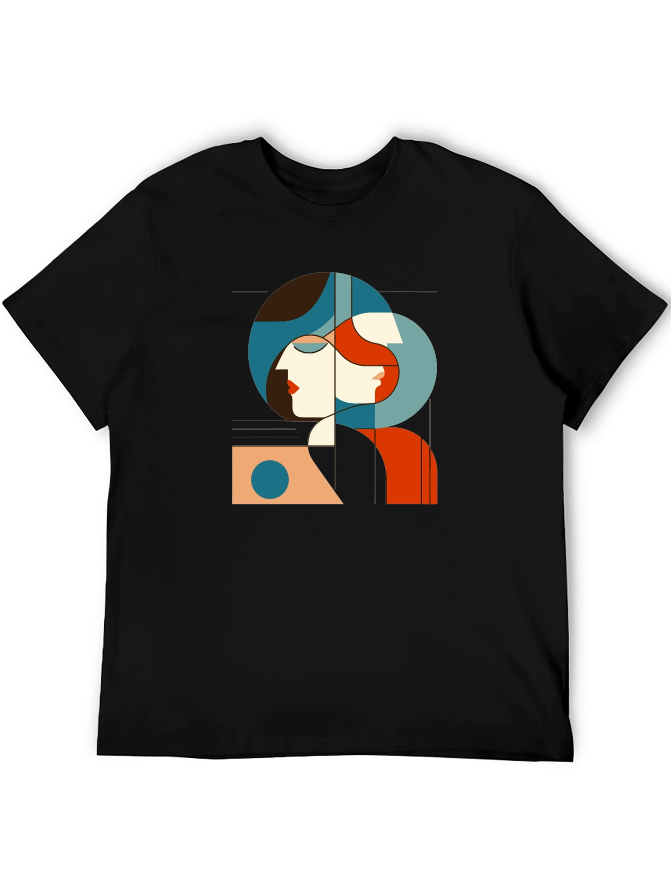 Black Abstract Woman Graphic Tee - Unisex Black T-Shirt view 5