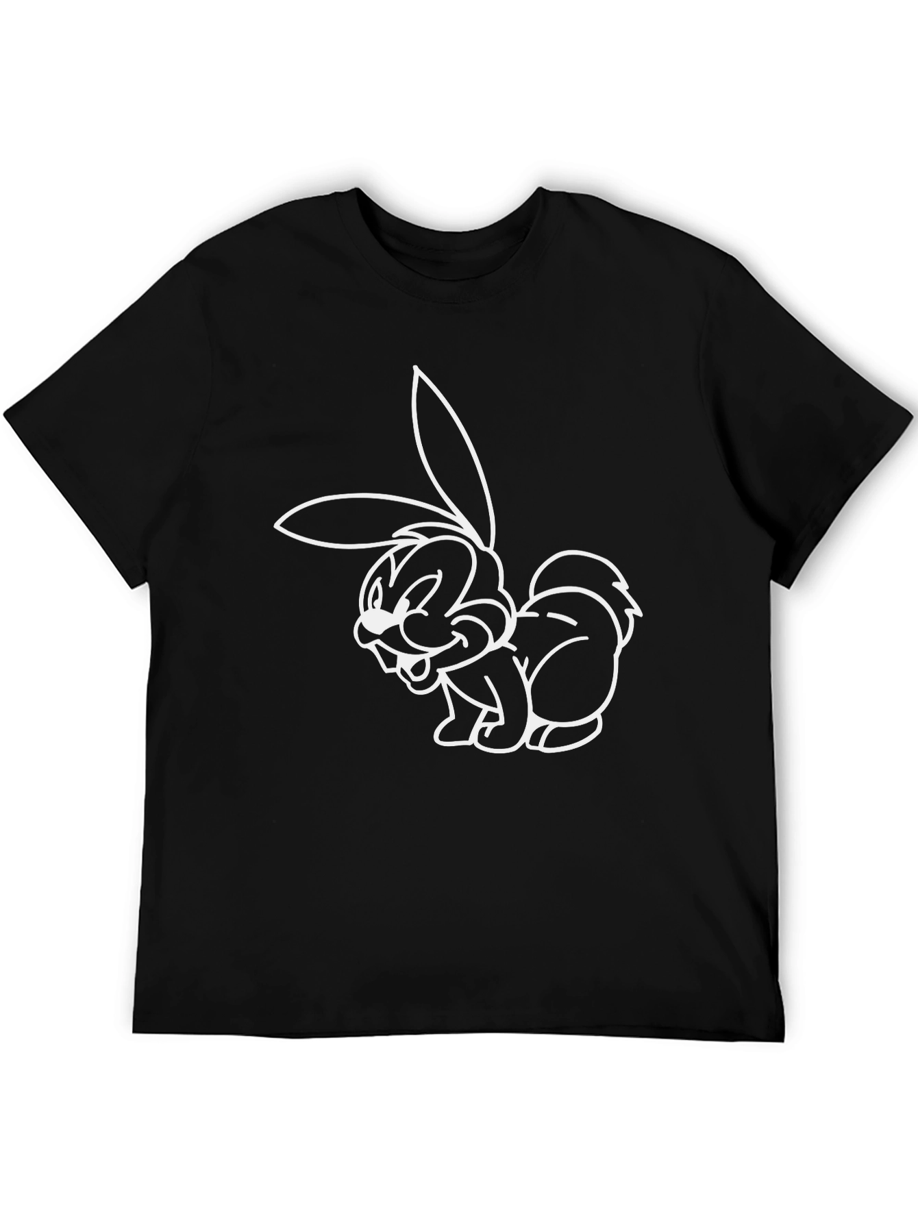 Black Funny Cartoon Bunny Graphic T-Shirt view 5
