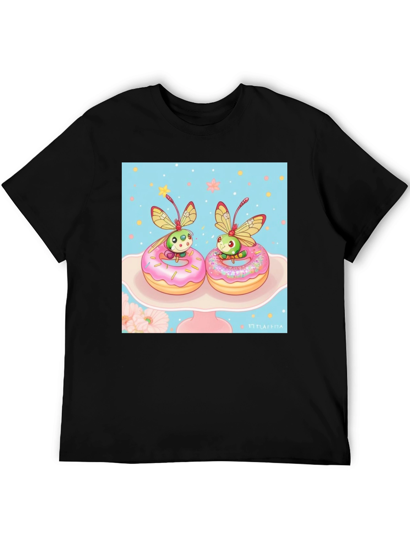Black Cute Bug on Donut T-Shirt view 5