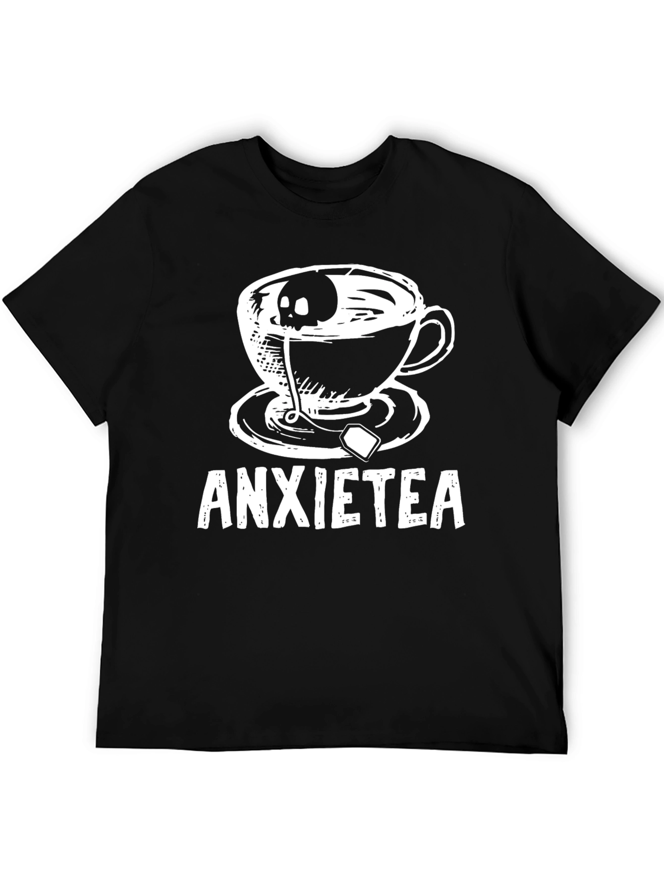 Black Anxietea T-Shirt - Skull Tea Cup Graphic Tee view 5