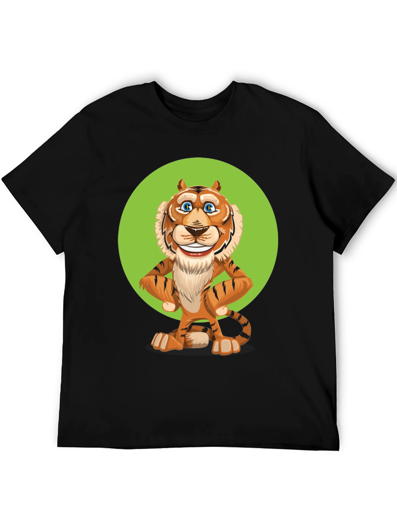 Black Cartoon Tiger Graphic Tee - Unisex Black T-Shirt view 5
