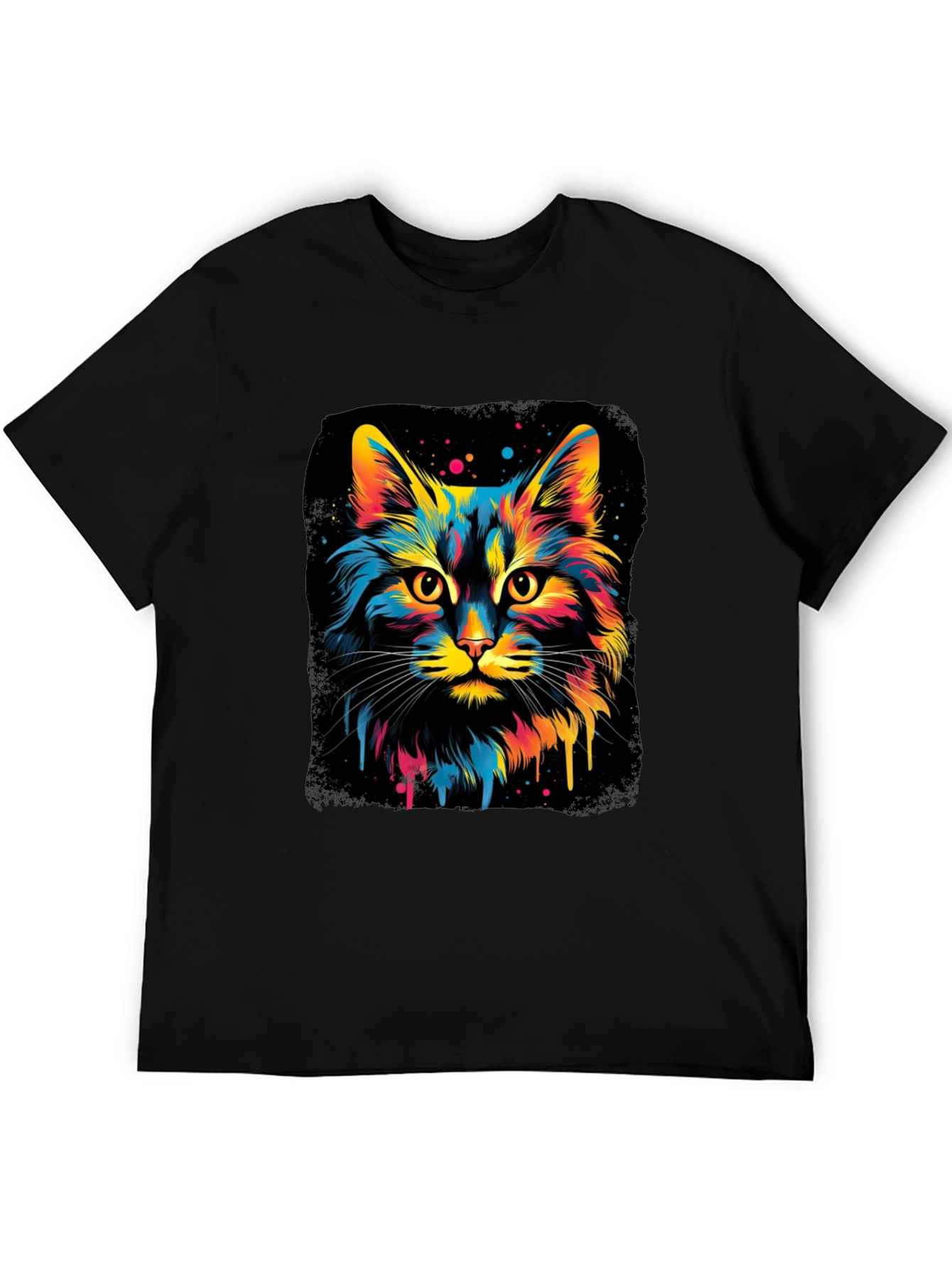 Black Colorful Cat Graphic Black T-Shirt view 5