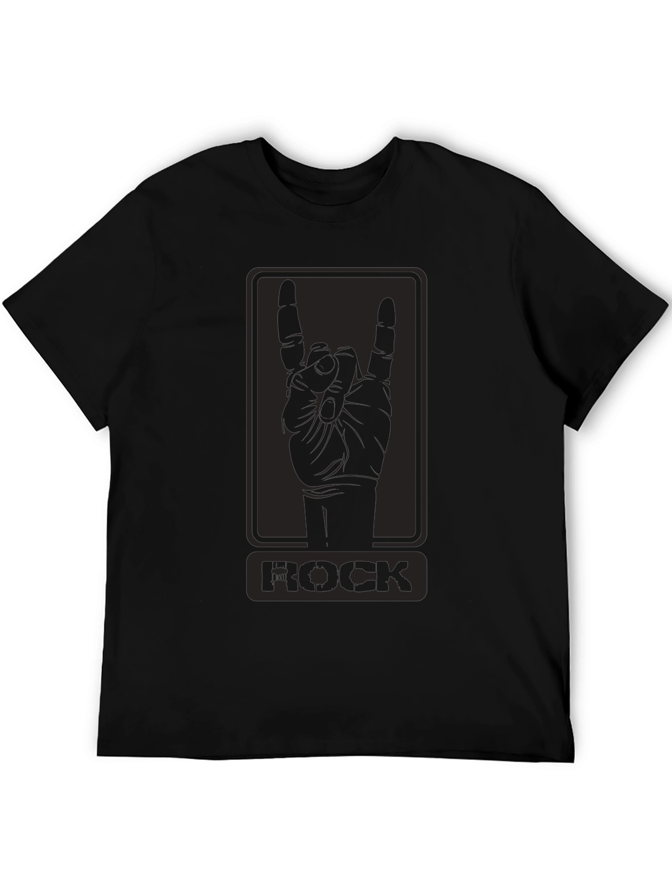 Black Rock On! Black Graphic Tee - Rock Hand Sign view 5