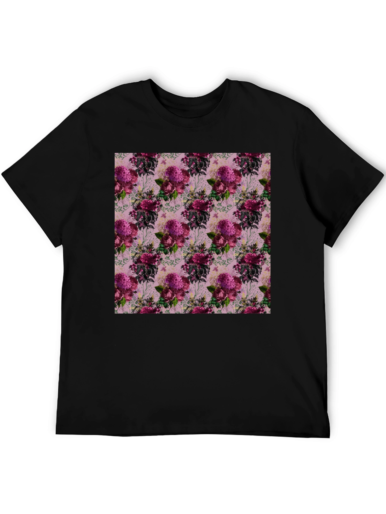 Black Floral Pattern Black T-Shirt view 5