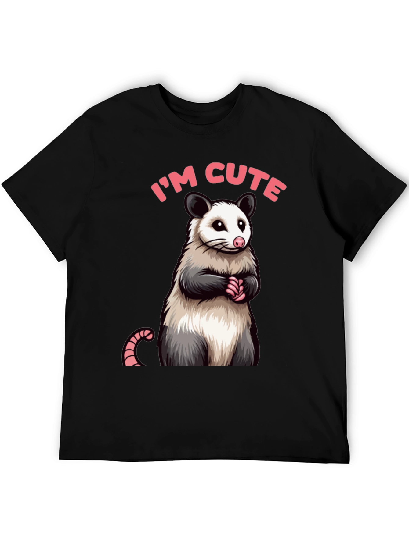 Black Cute Opossum Graphic Tee Shirt view 5