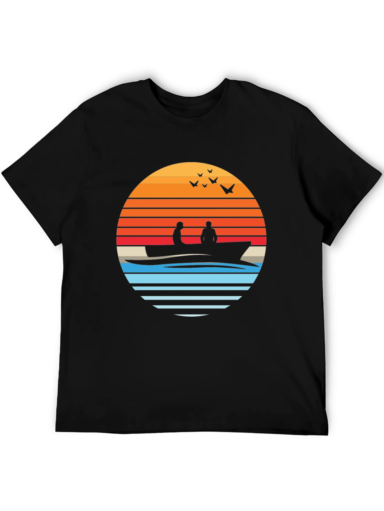 Black Sunset Silhouette Boat T-Shirt view 5