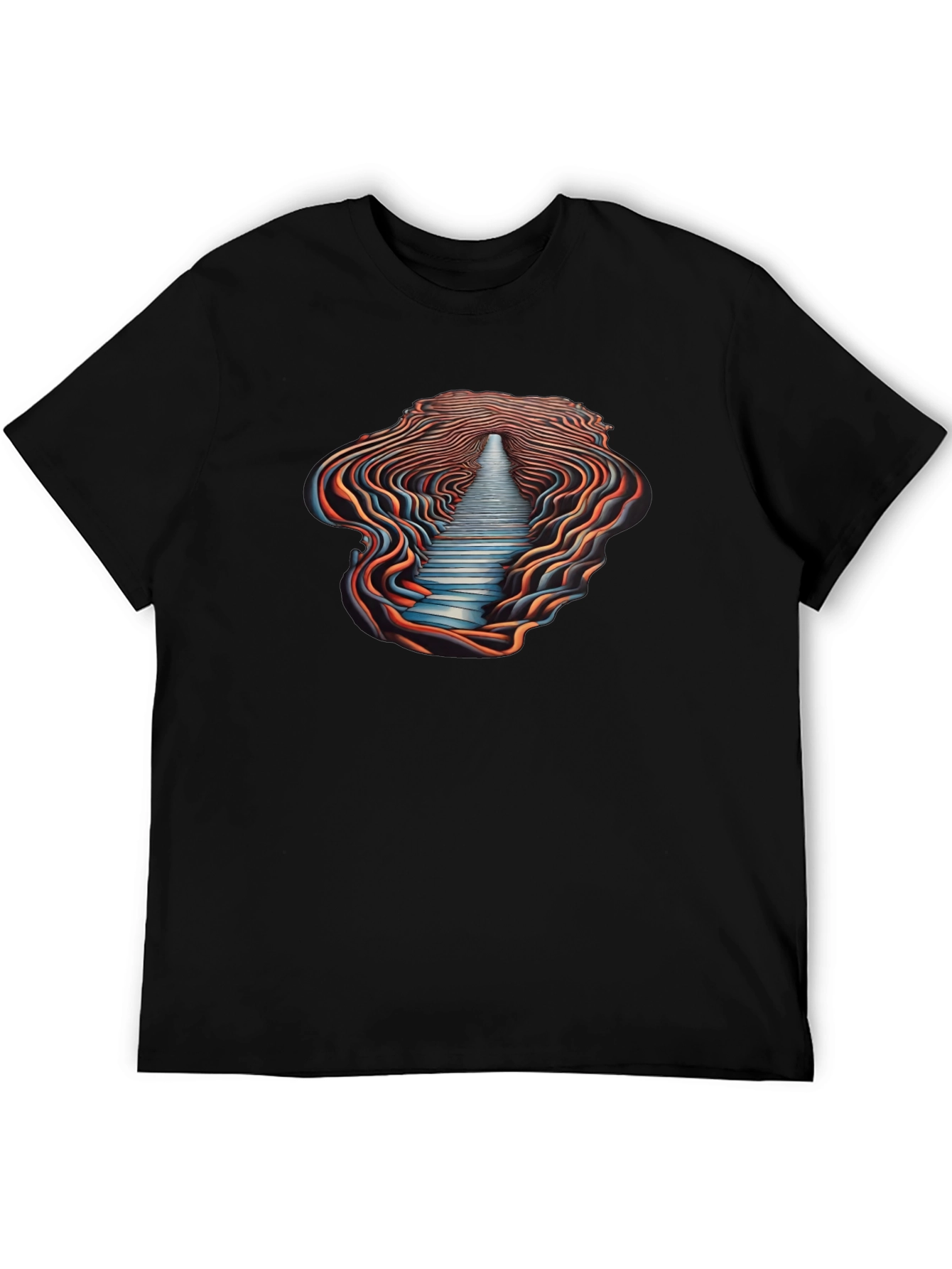 Black Optical Illusion Pathway Graphic Tee - Black view 5