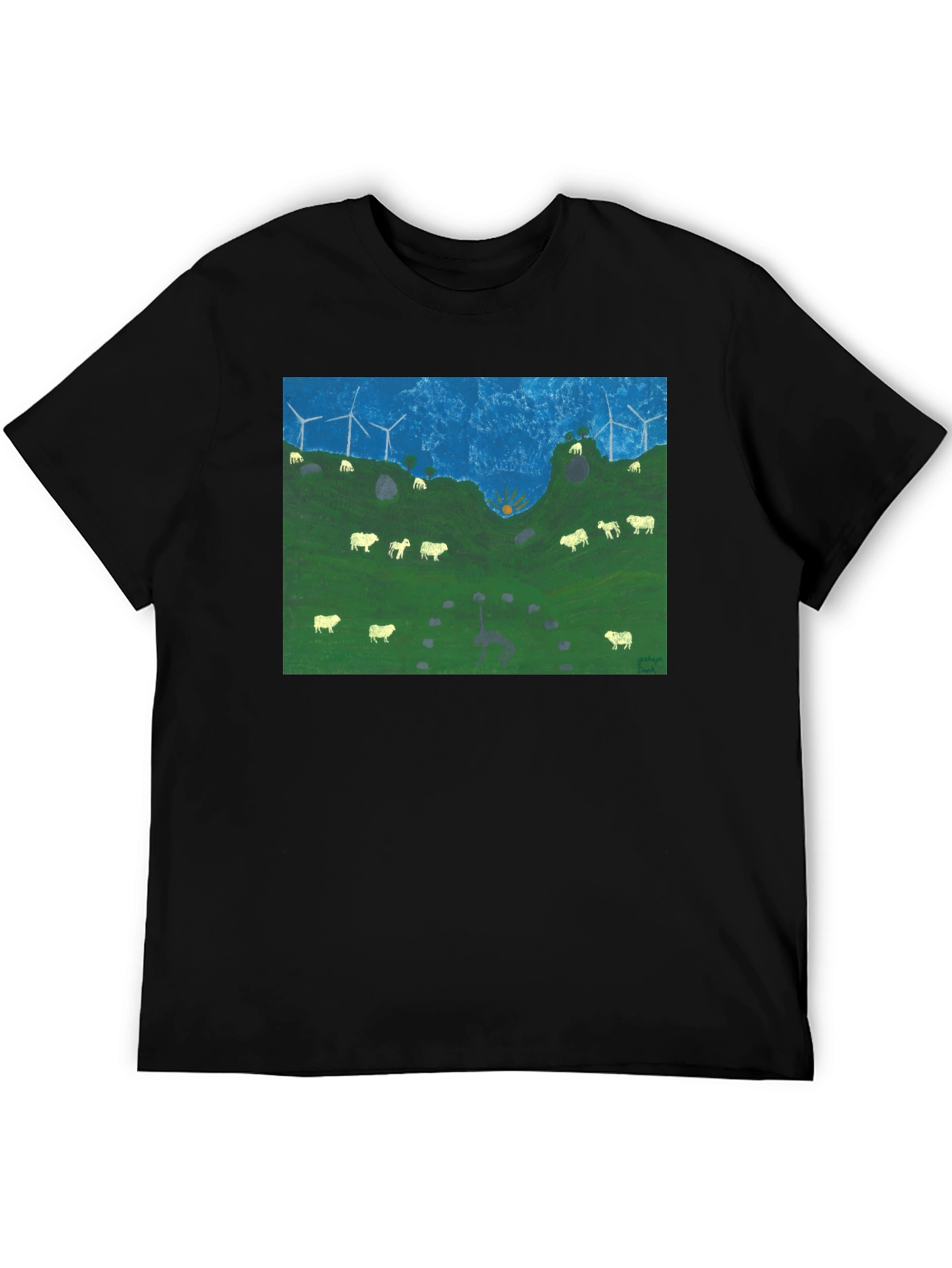 Black Wind Turbines & Sheep Graphic Tee view 5