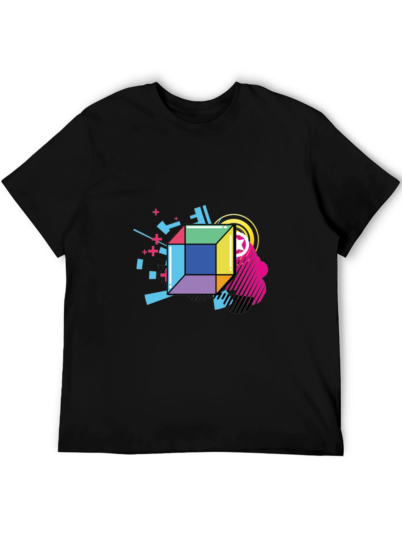 Black Geometric Cube Graphic Black Tee view 5