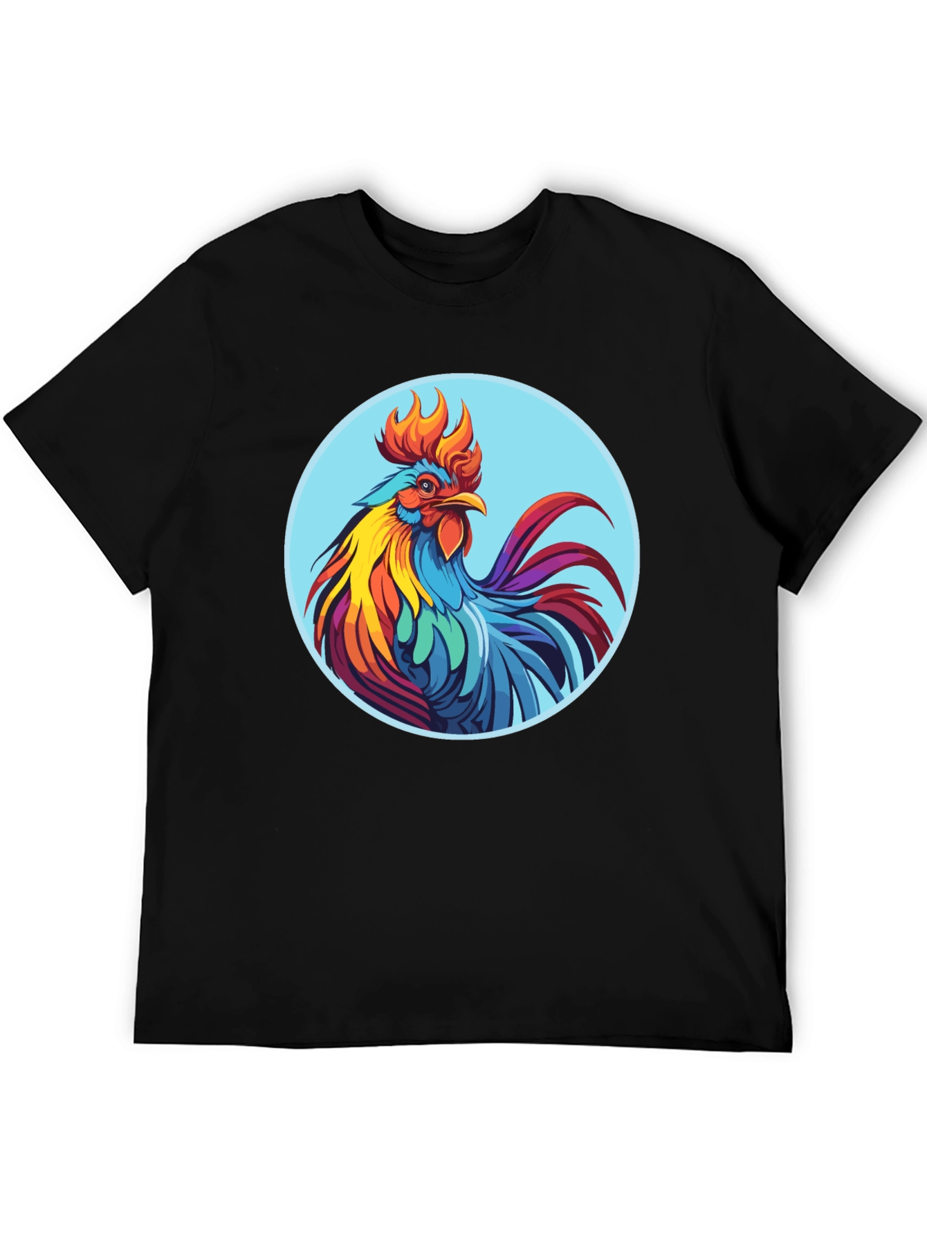 Black Rooster Graphic Tee - Bold Black Cotton T-Shirt view 5