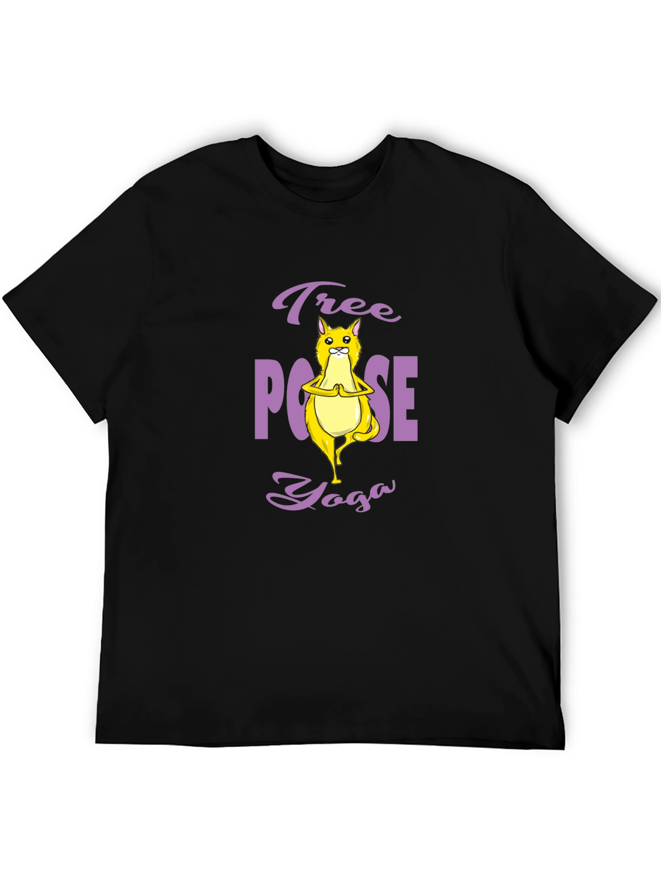 Black Tree Pose Yoga Cat Graphic Tee - Black Cotton T-Shirt view 5