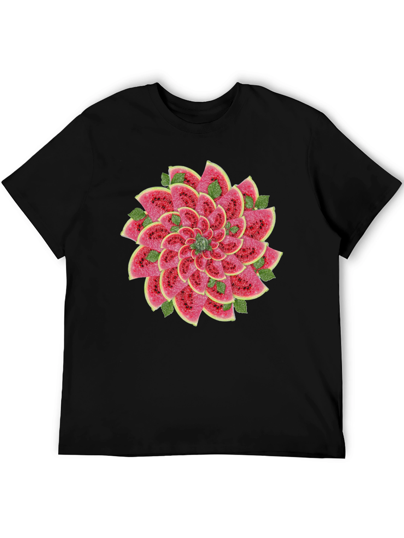 Black Watermelon Slice Flower Graphic Black T-Shirt view 5