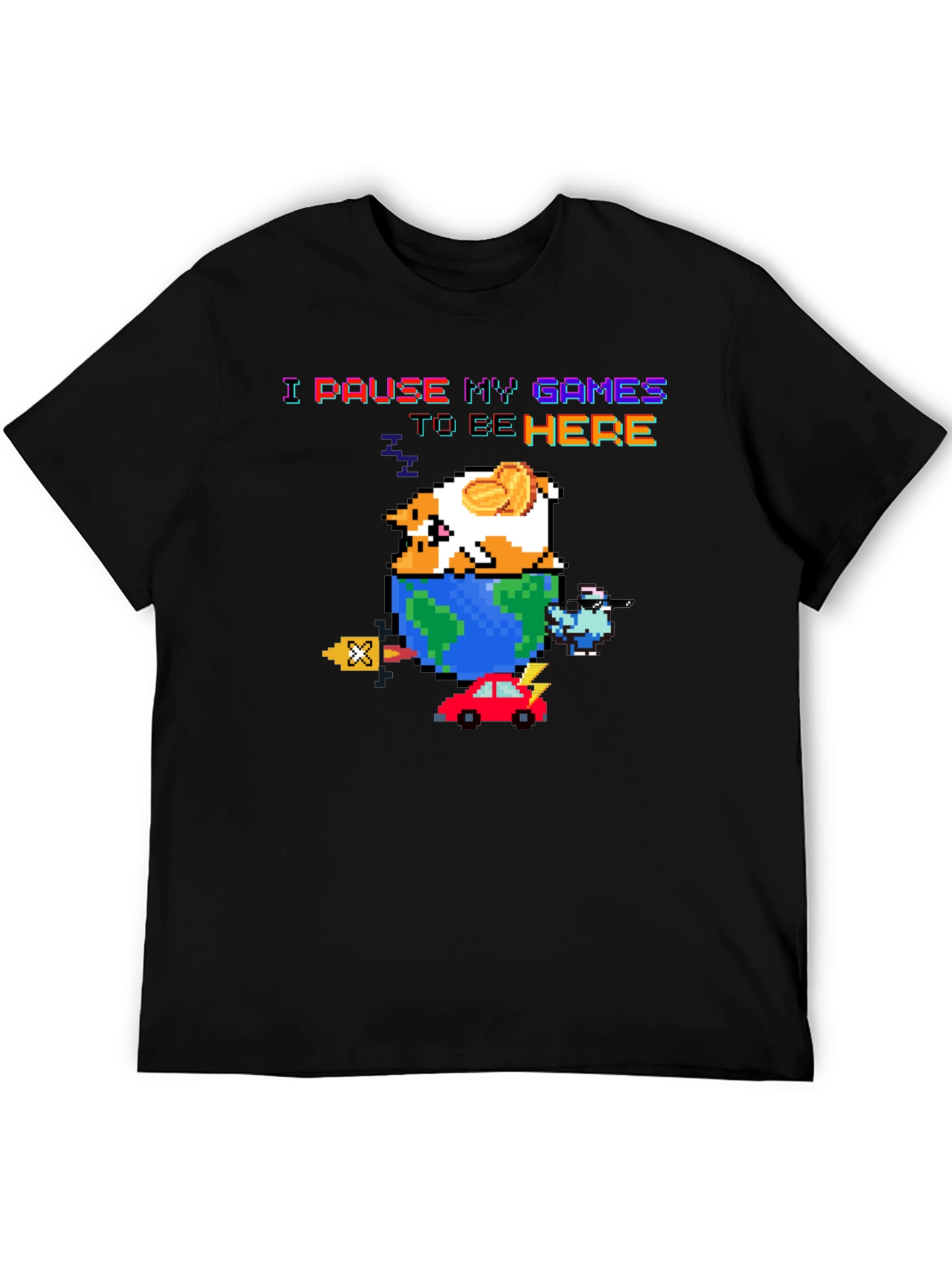 Black Pixel Art Gamer T-Shirt - I Pause My Games view 5