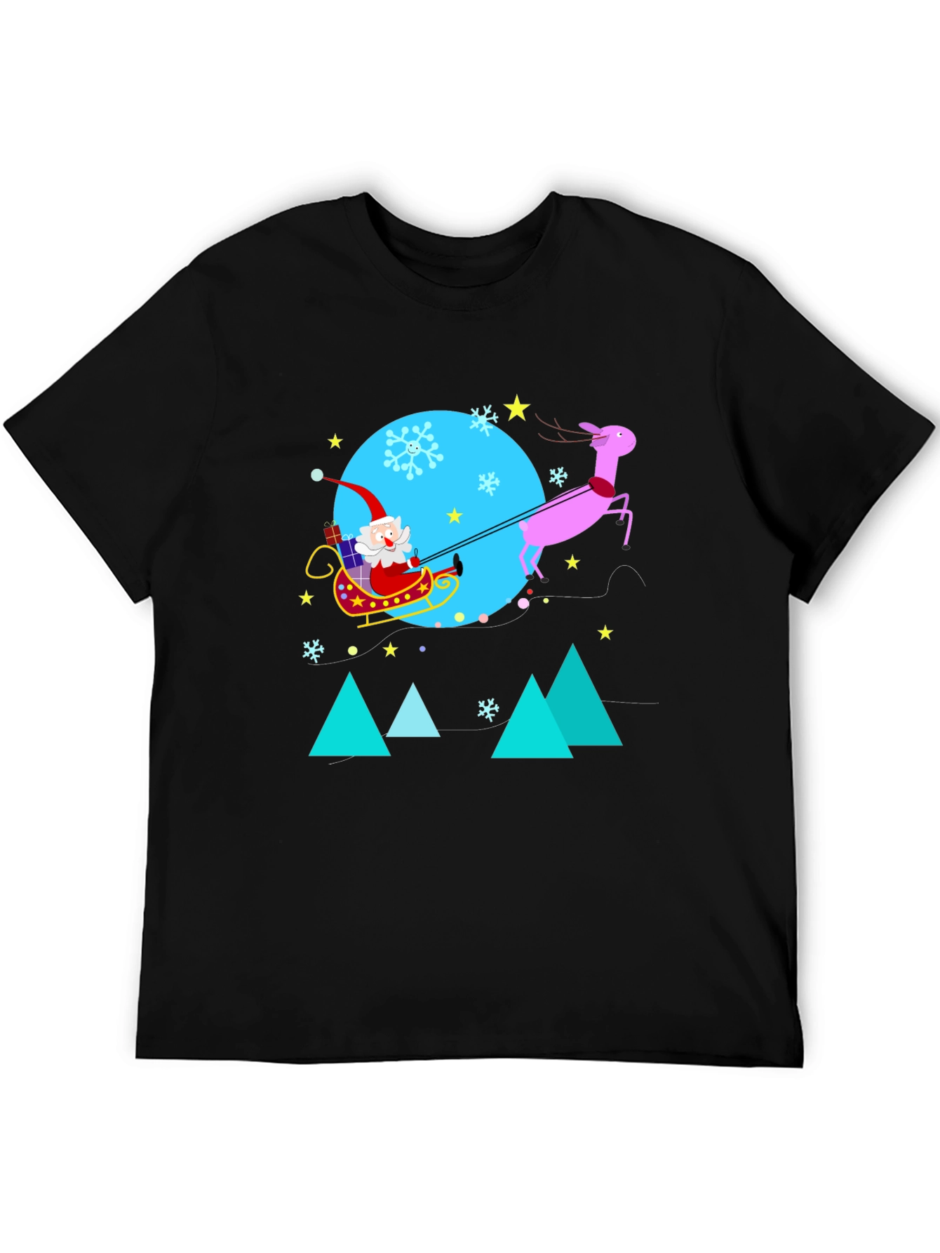 Black Festive Holiday T-Shirt - Santa & Reindeer view 5