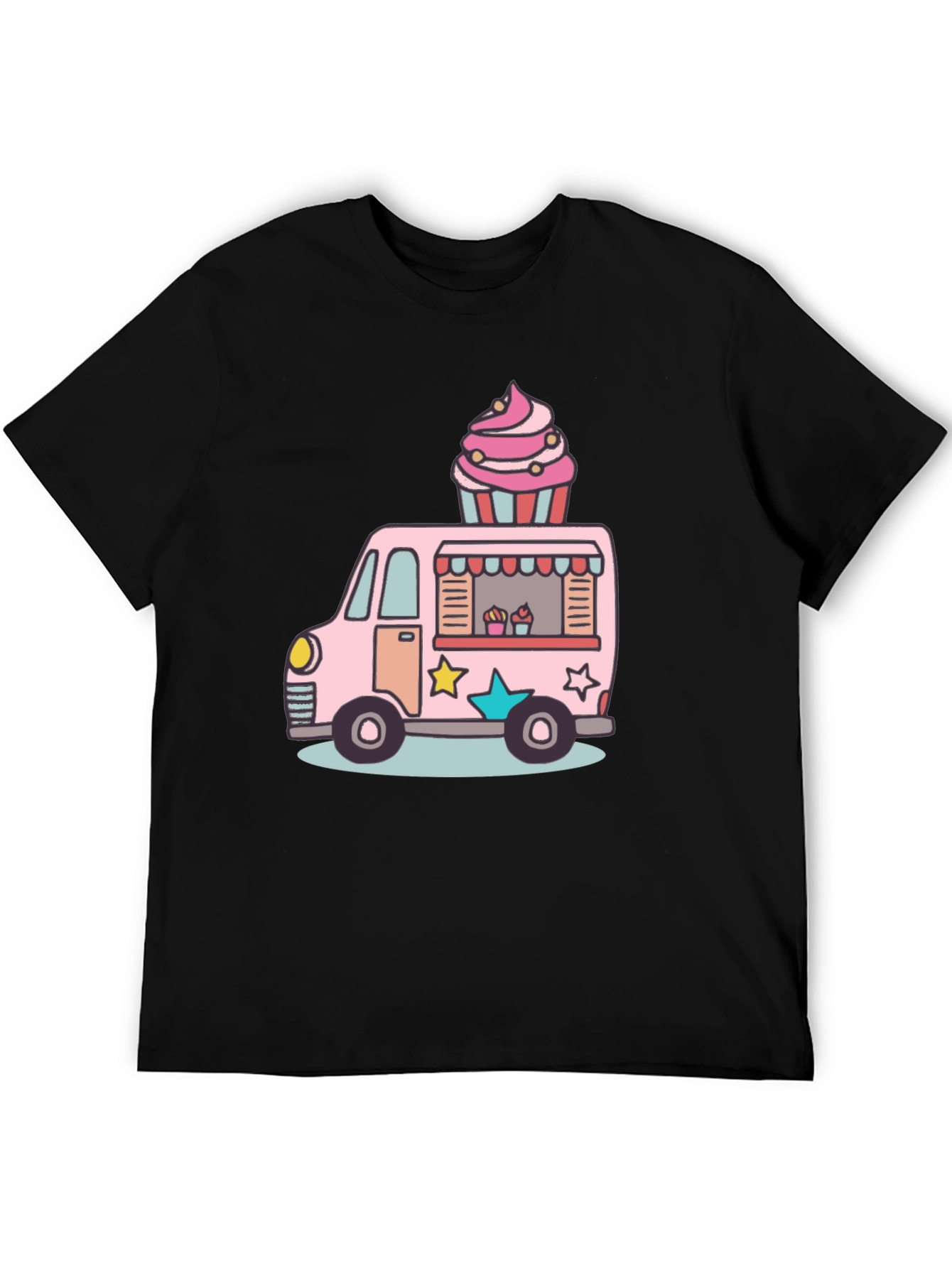 Black Cupcake Truck Graphic T-Shirt - Novelty Foodie Tee view 5