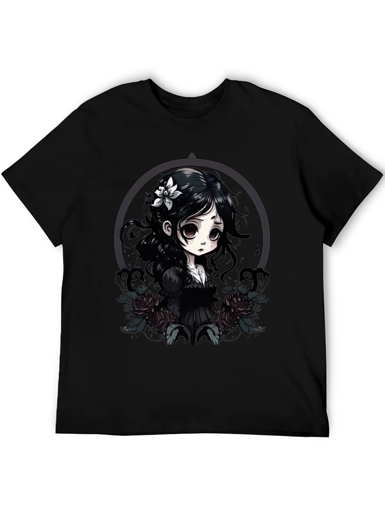 Black Gothic Anime Girl T-Shirt view 5