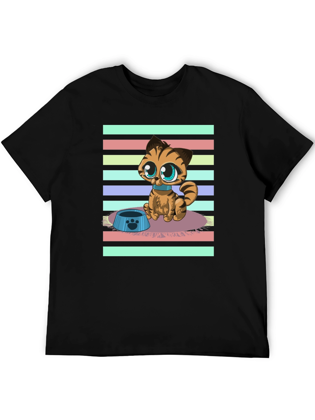 Black Cute Cartoon Cat Graphic T-Shirt view 5