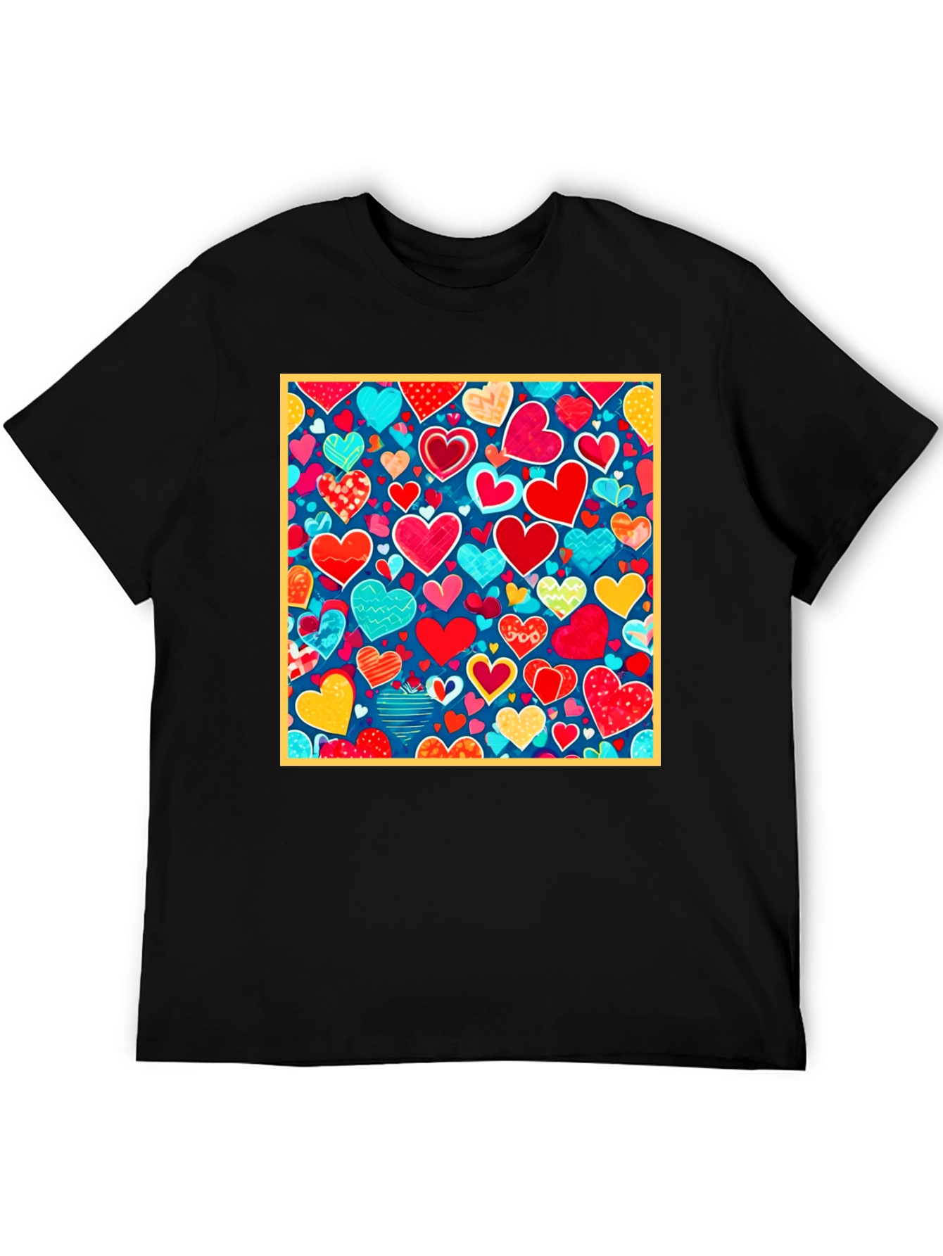 Black Heart Pattern Black T-Shirt - Valentine's Day Style view 5