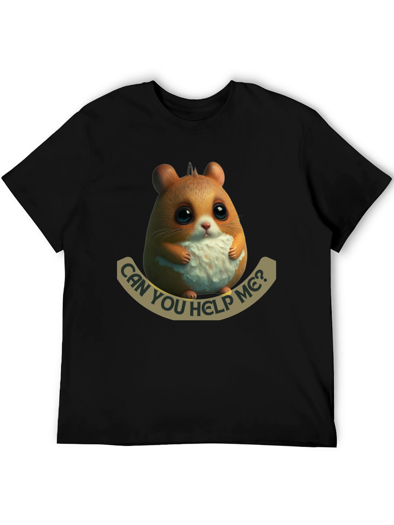 Black Cute Hamster 'Can You Help Me?' Graphic T-Shirt view 5