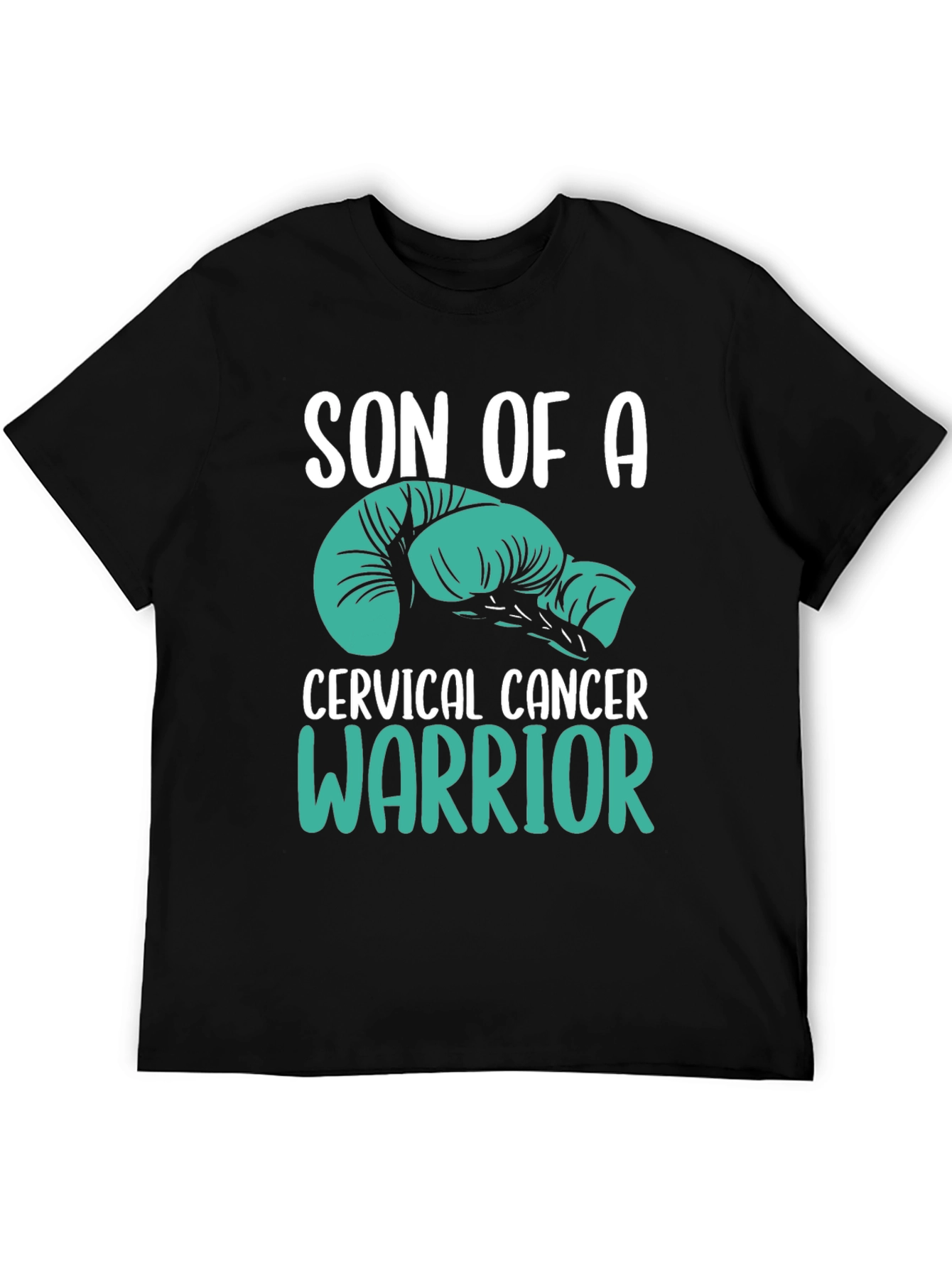 Black Cervical Cancer Warrior T-Shirt - Teal Boxing Gloves view 5