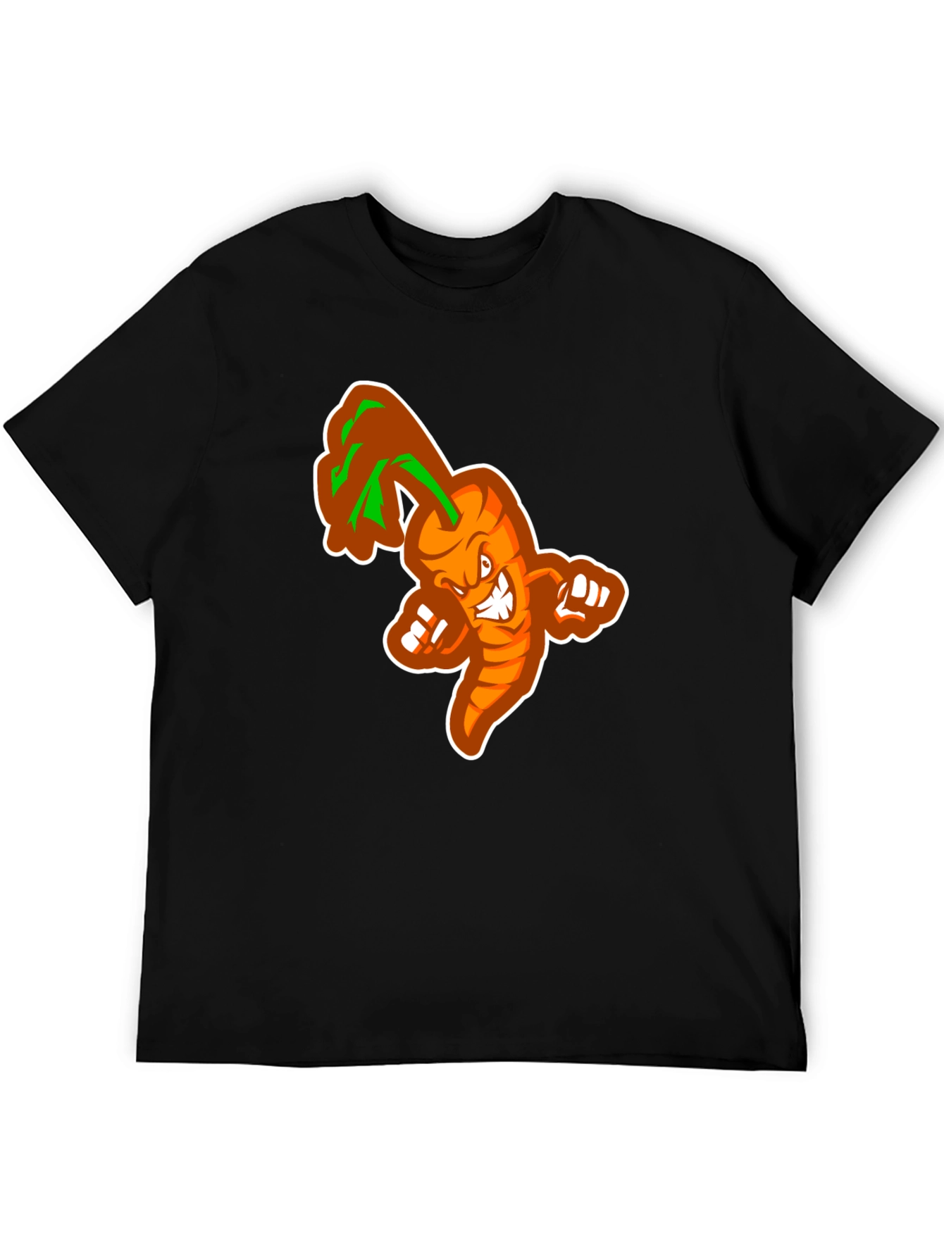 Black Men's Black T-shirt with Cartoon Carrot Design view 5