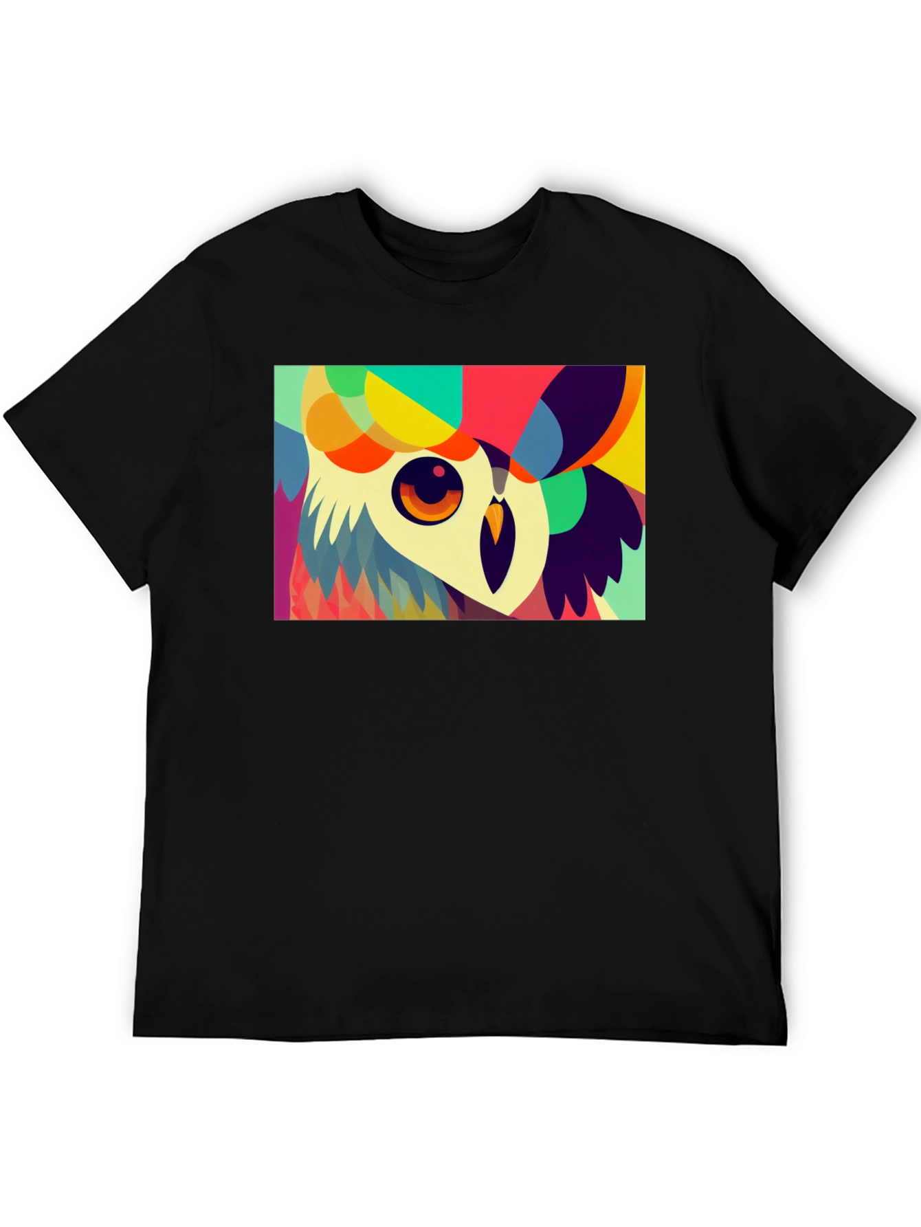 Black Abstract Owl Graphic Tee - Unique Colorful Design view 5