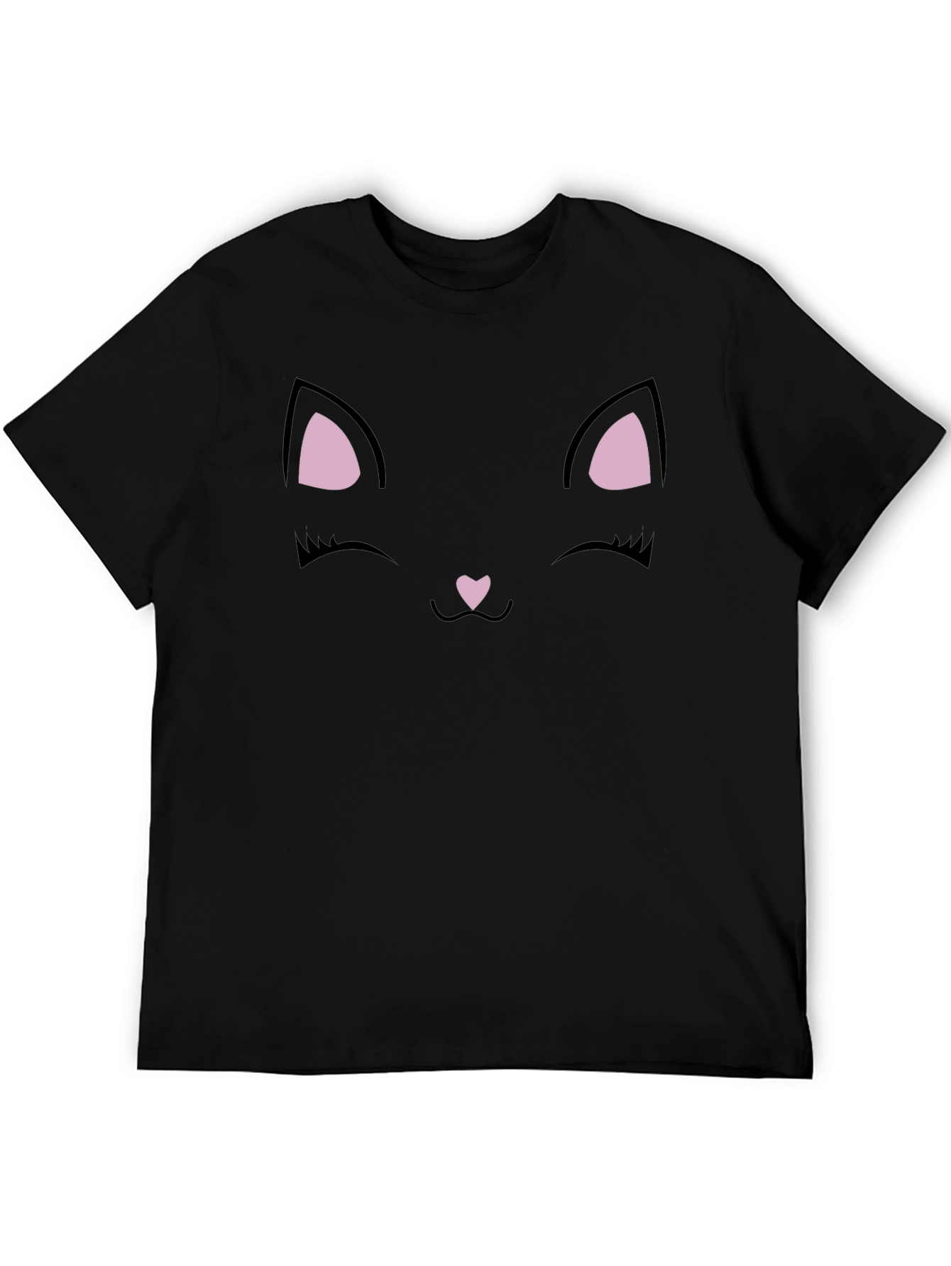 Black Cute Black Cat Face Graphic T-Shirt view 5