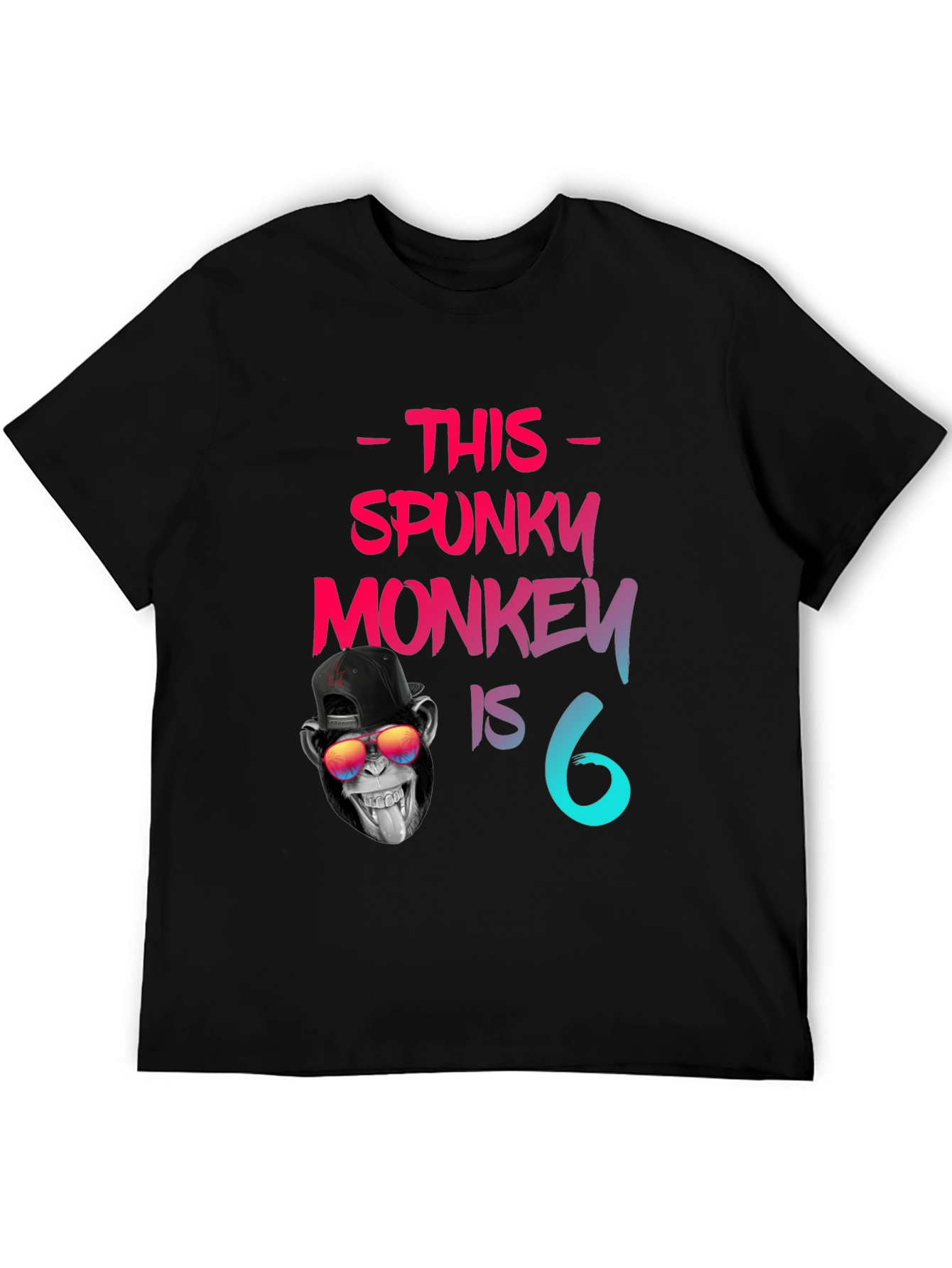 Black Spunky Monkey Birthday T-Shirt -  6 Years Old view 5