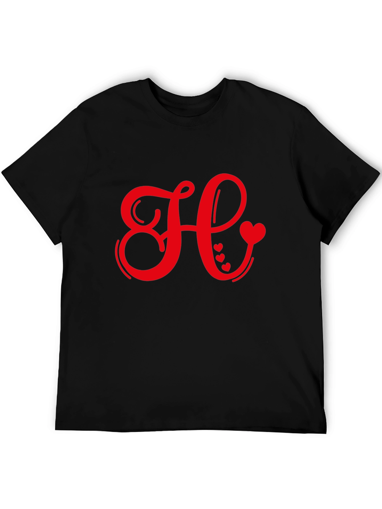 Black Red Heart Initial Letter Black T-Shirt view 5