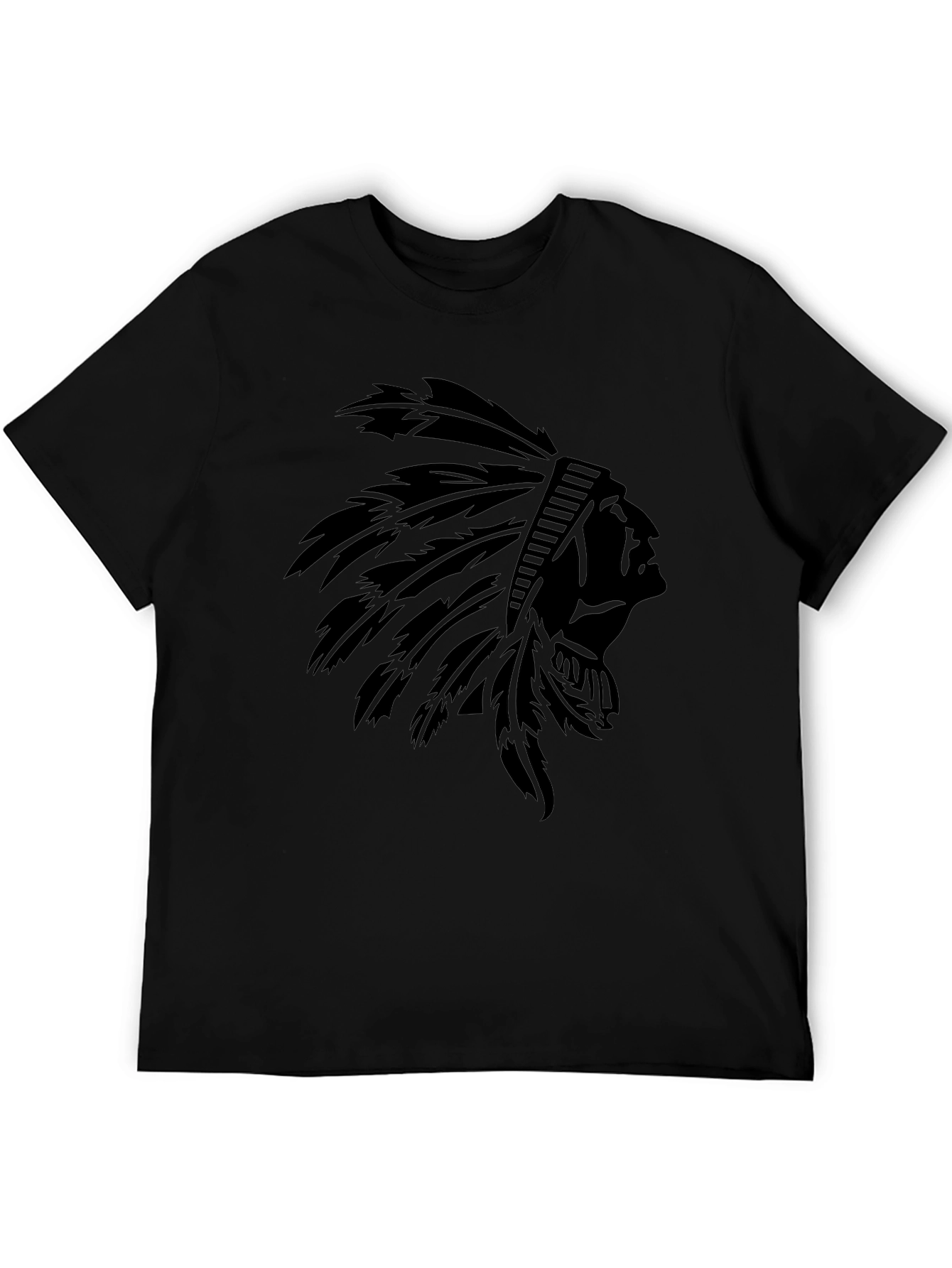 Black T-Shirt with Native American Headdress Graphic - 5