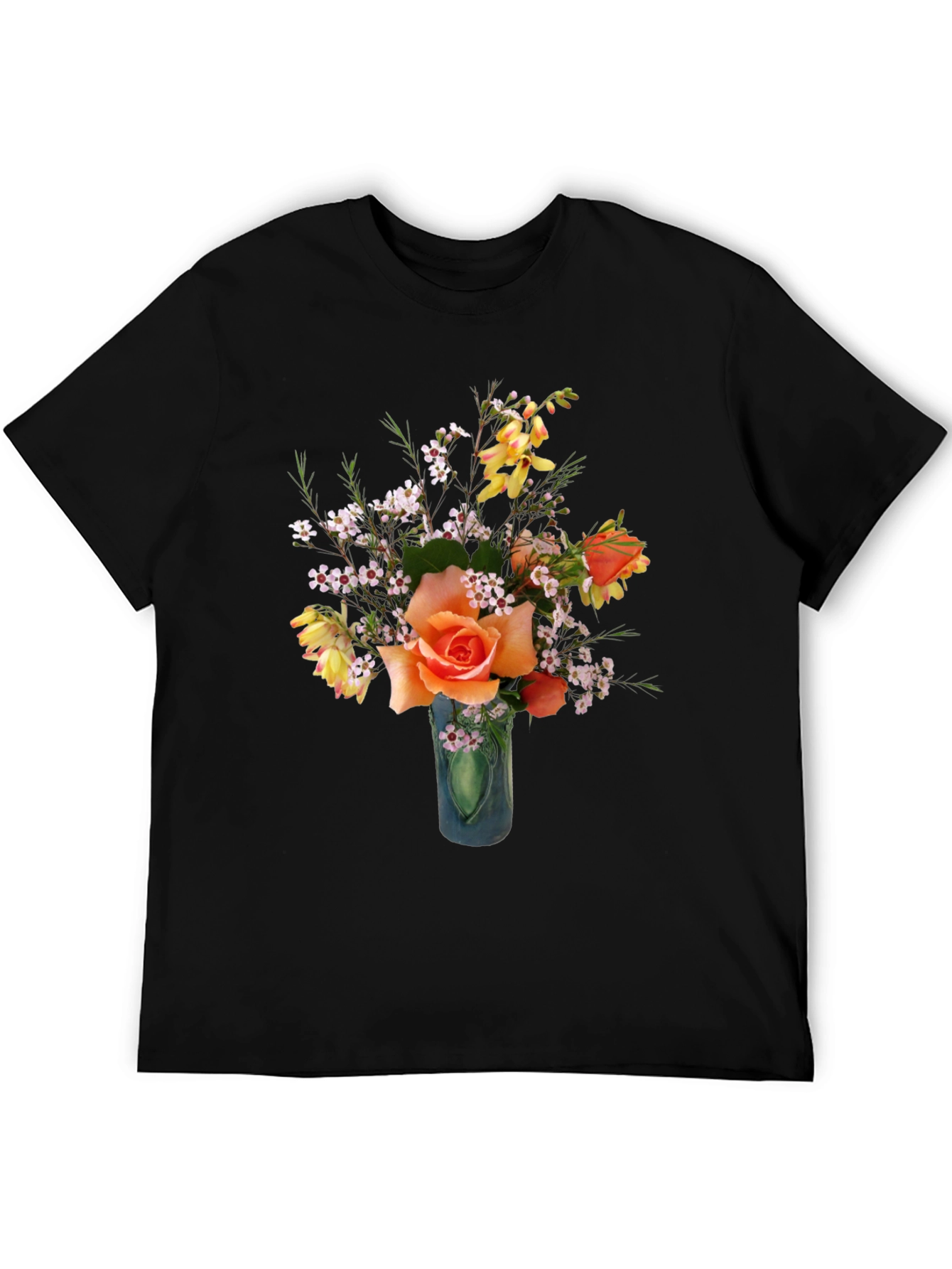 Black Floral T-Shirt - Rose Bouquet Graphic Tee view 5