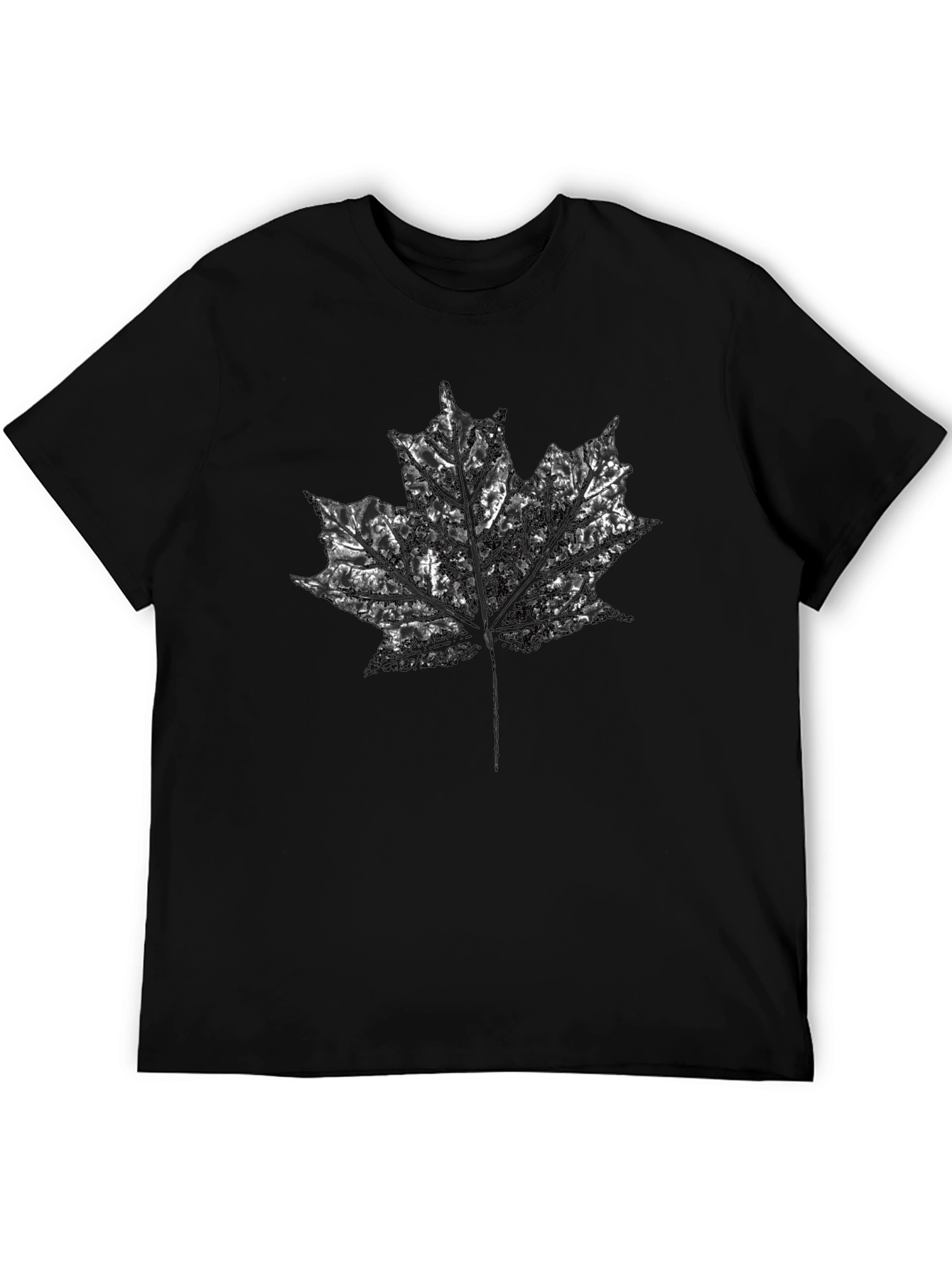 Black Maple Leaf Print Black Crew Neck T-Shirt view 5