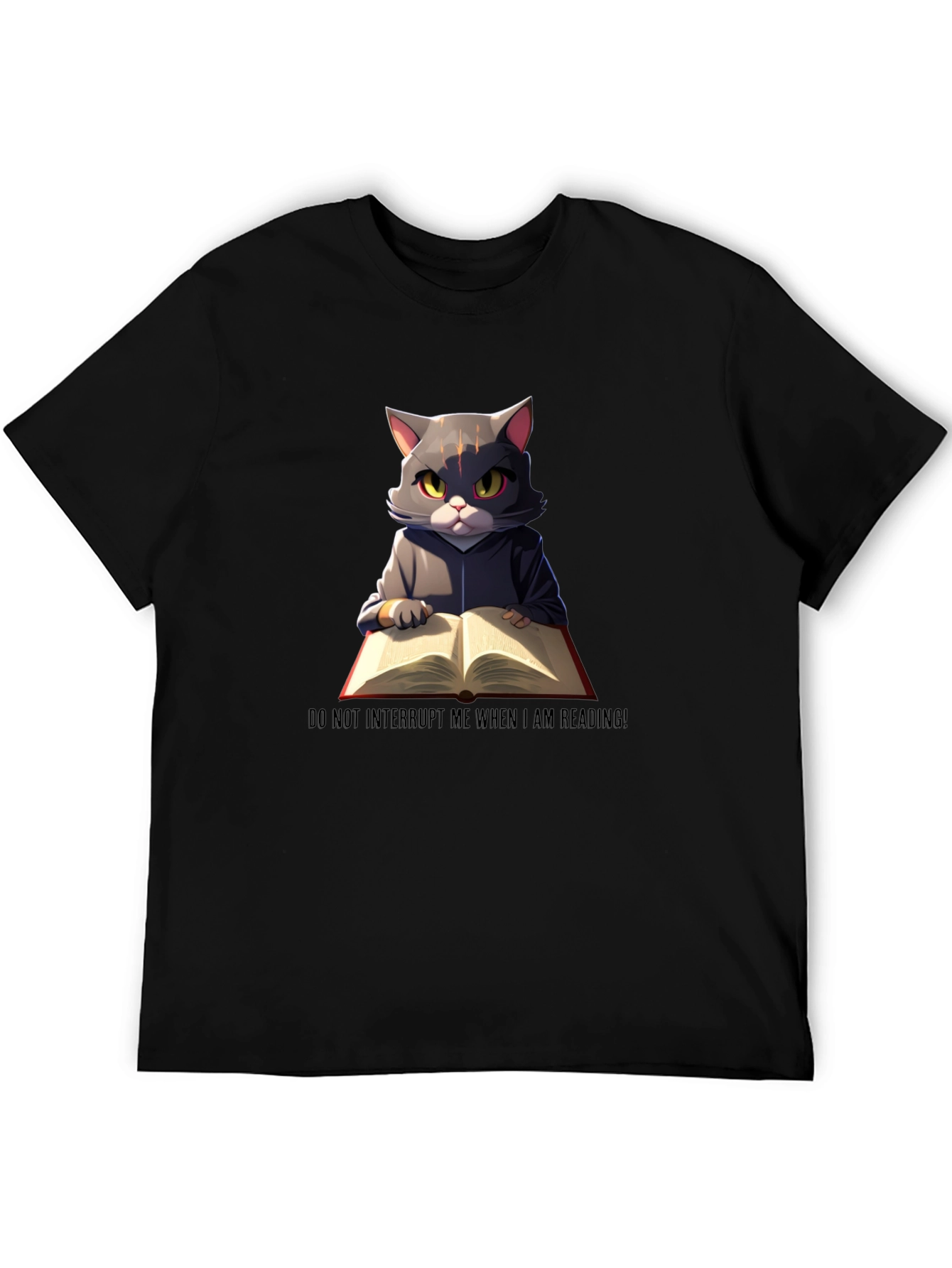 Black Reading Cat Graphic T-Shirt - Do Not Disturb view 5
