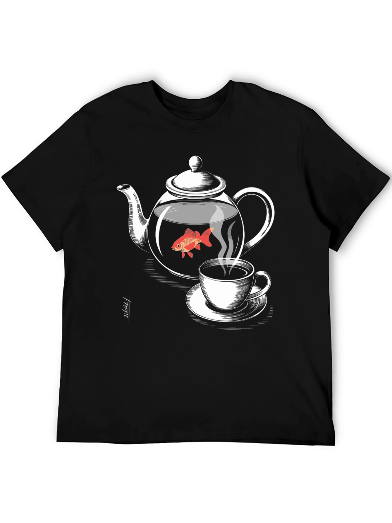 Black Teapot Goldfish Graphic T-Shirt - Unique Design view 5