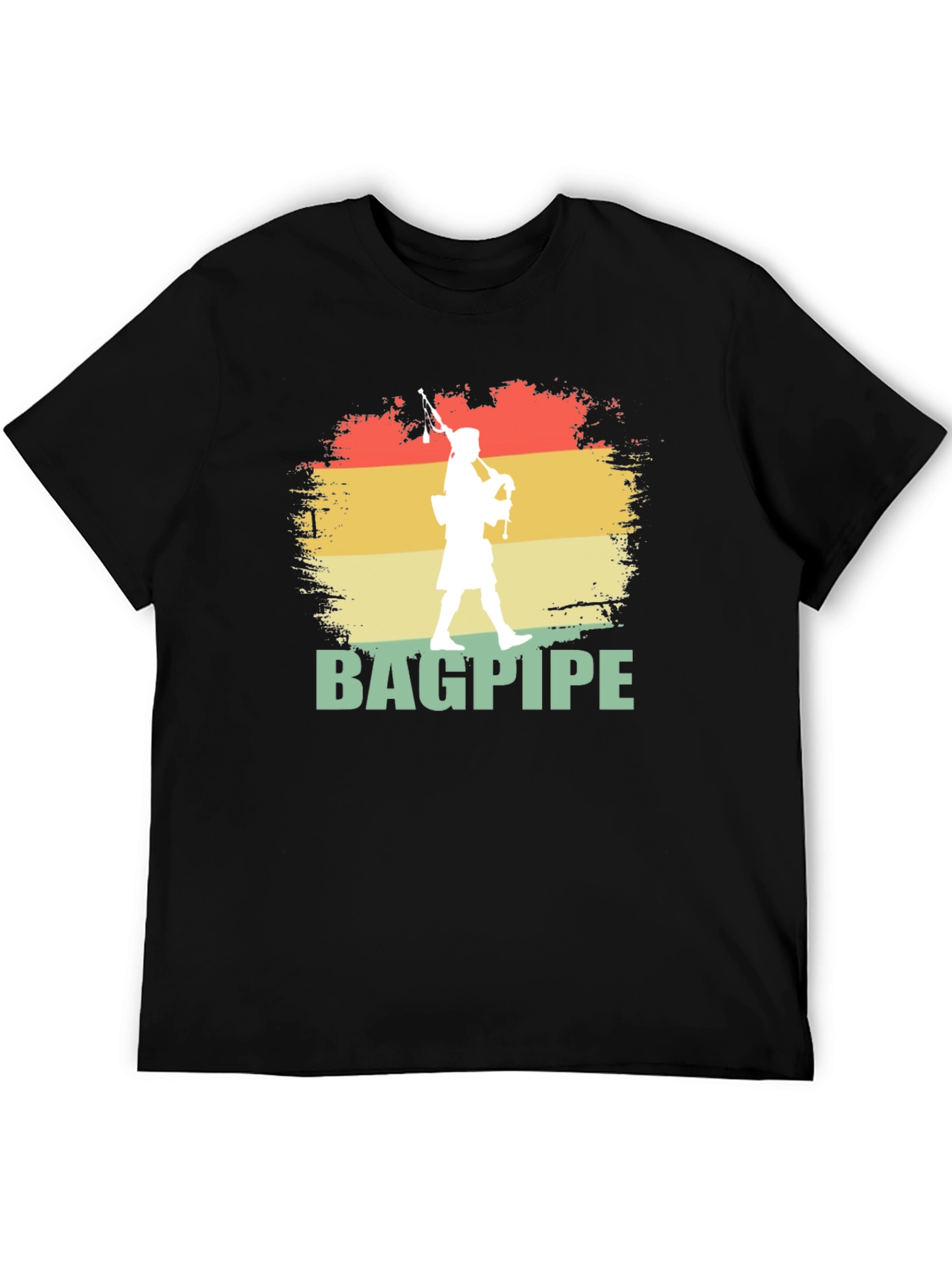 Black Bagpipe Player Graphic T-Shirt | Retro Style Design view 5