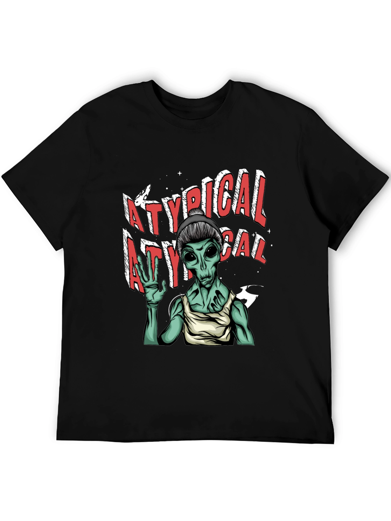 Black Atypical Alien Graphic Tee - Black Cotton T-Shirt view 5