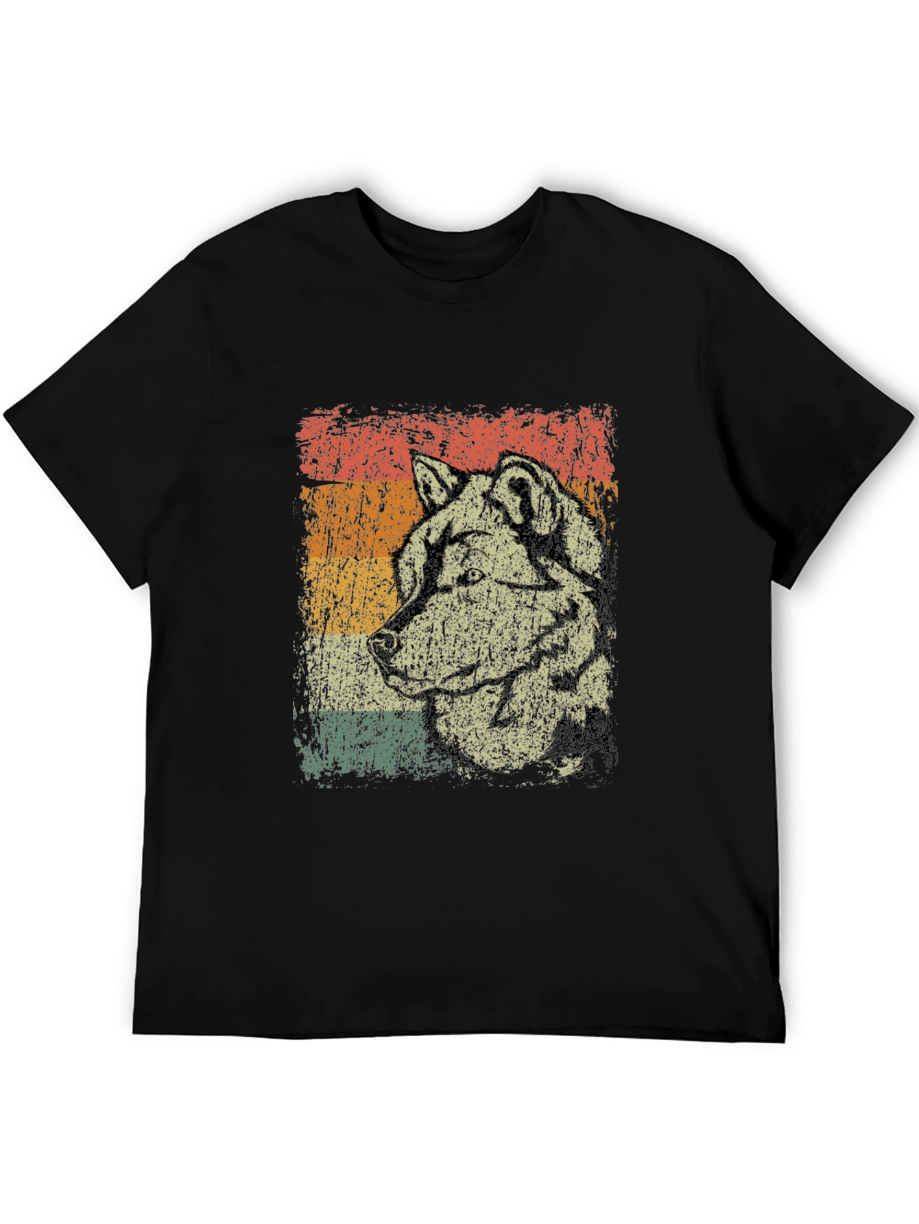 Black Vintage Wolf Graphic Tee - Retro Animal Design view 5