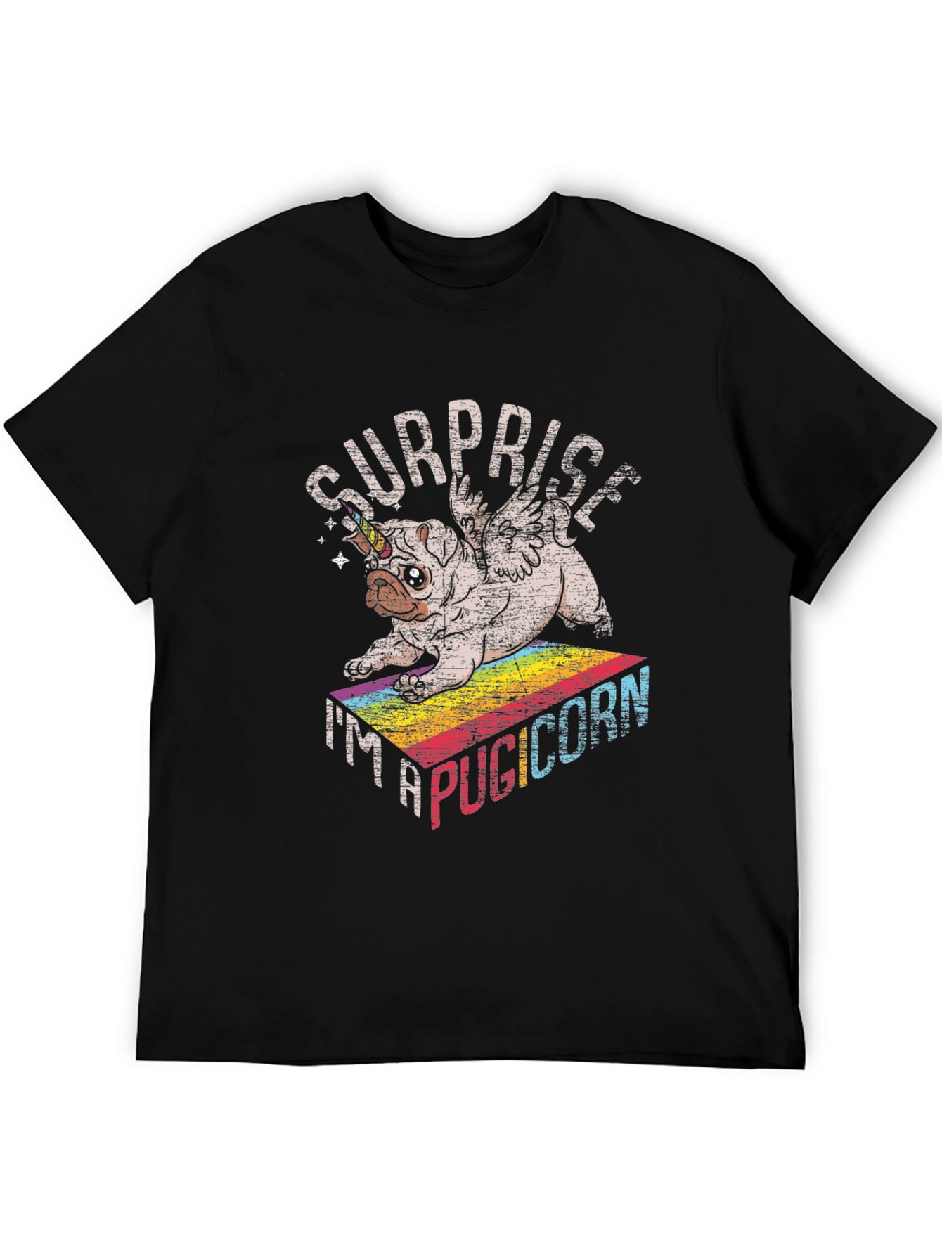 Black Surprise Pugicorn Graphic T-Shirt view 5