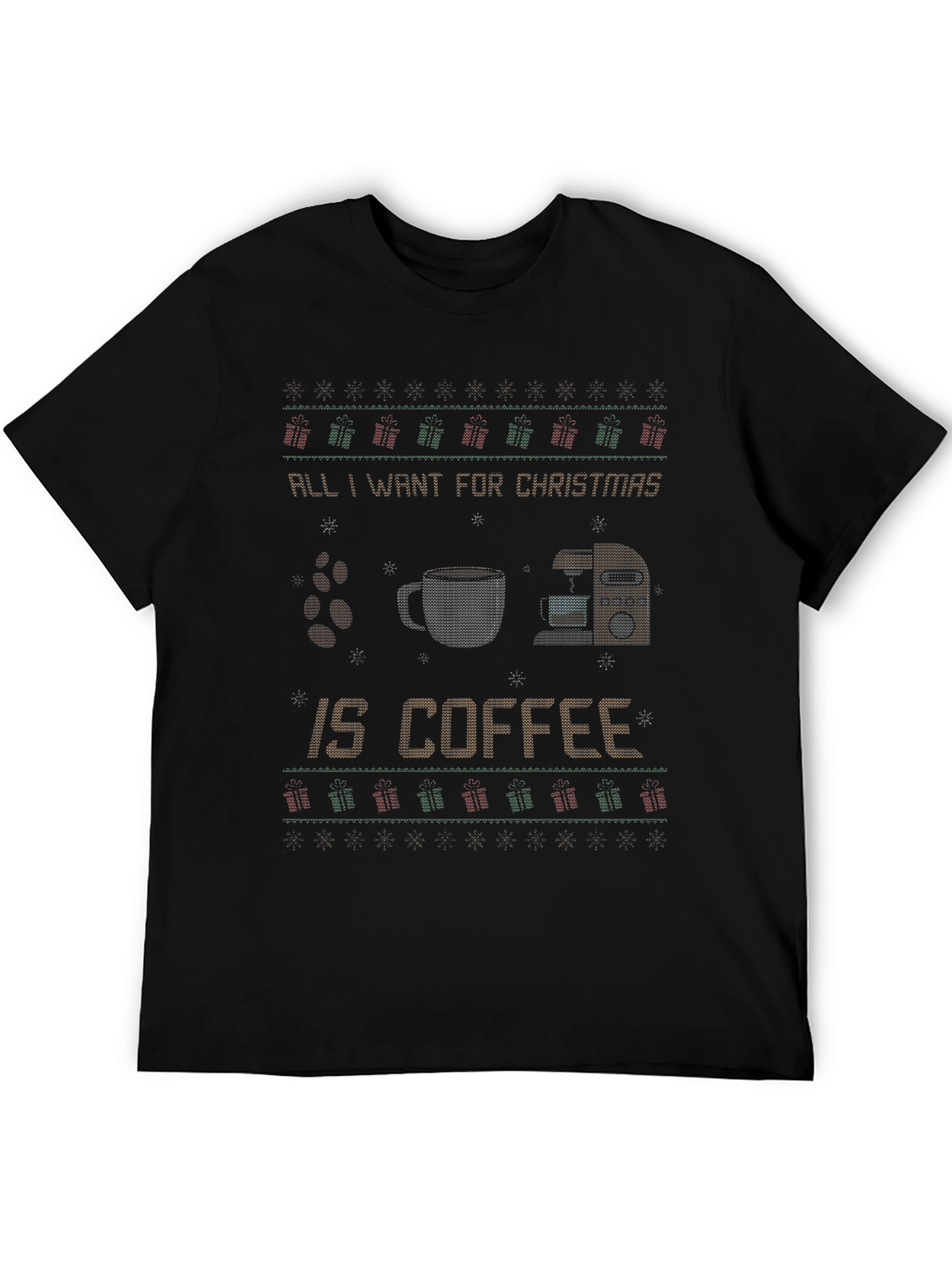 Black All I Want for Christmas is Coffee Ugly Sweater T-Shirt view 5