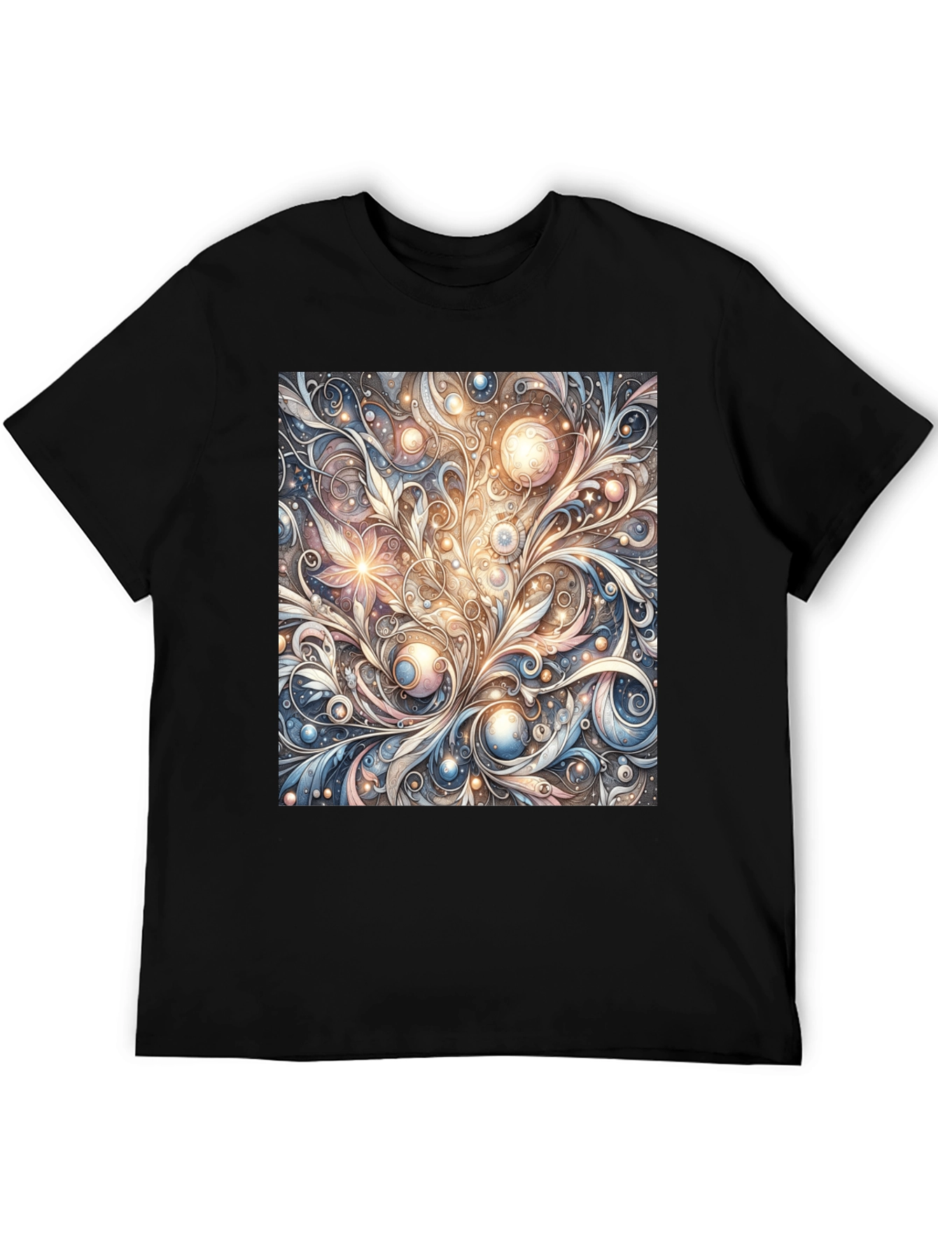 Black Art Nouveau Swirl T-Shirt: Unique Pattern Tee view 5