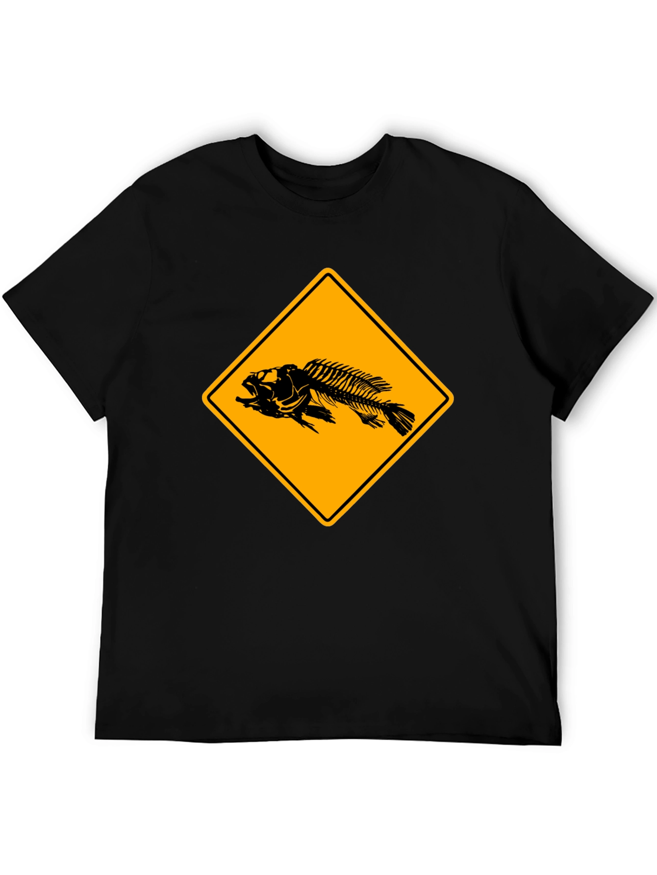 Black Fishbone Warning Sign Graphic Tee - Black Cotton T-Shirt view 5