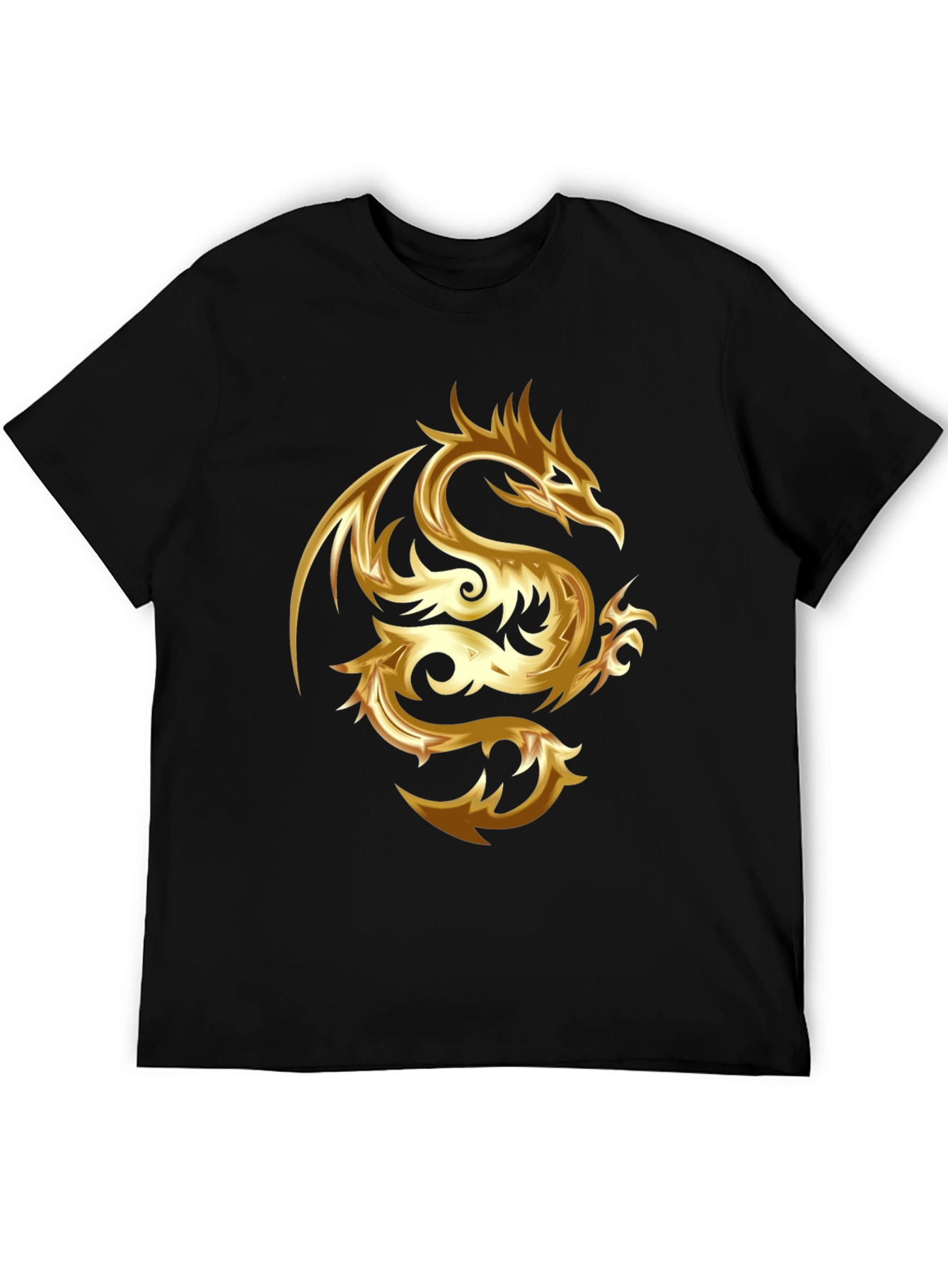 Black Gold Dragon Graphic Tee - Stylish Men's Black T-Shirt view 5