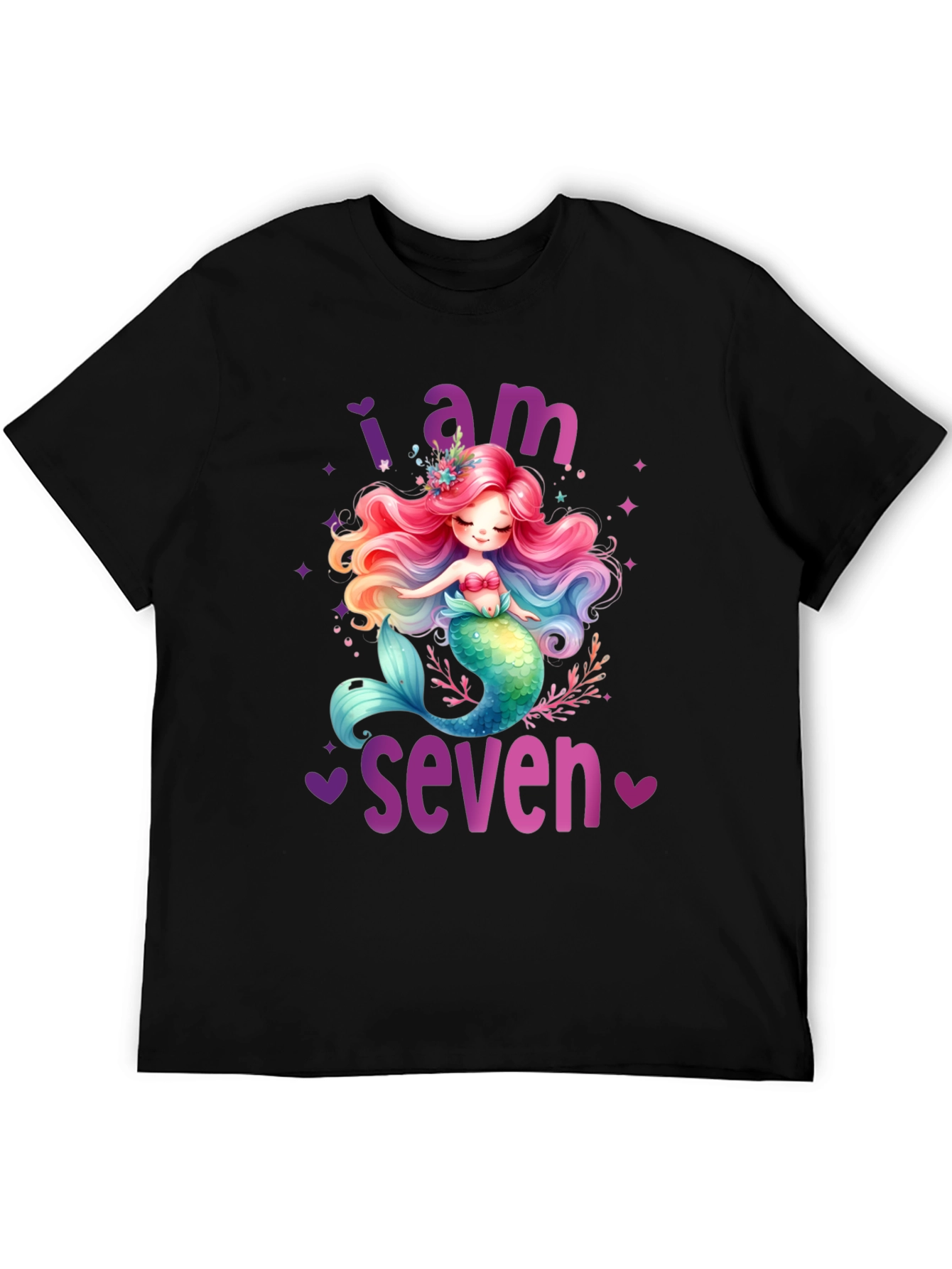 Black Mermaid Birthday T-Shirt - I Am Seven view 5