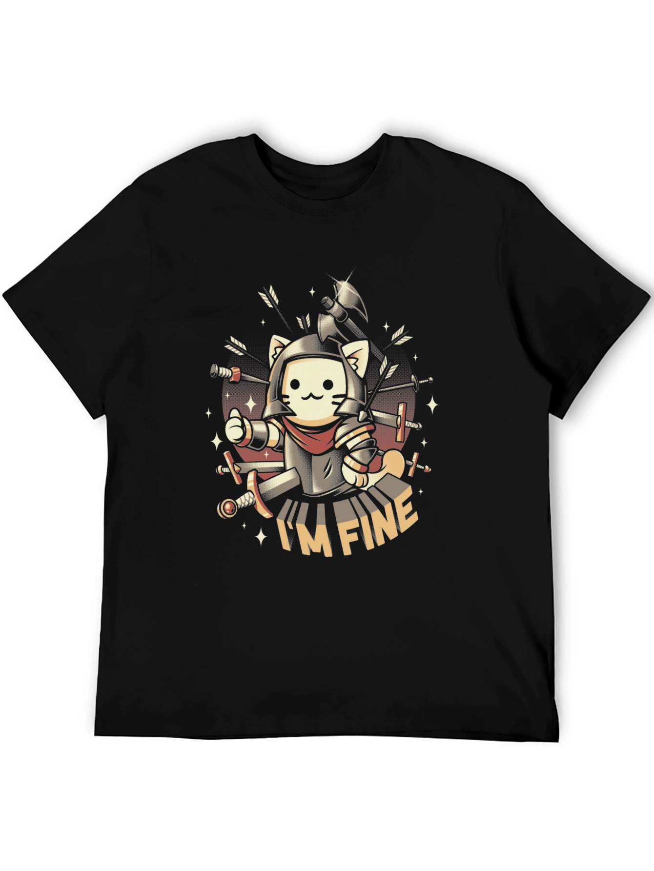 Black I'm Fine Cat Knight T-Shirt view 5