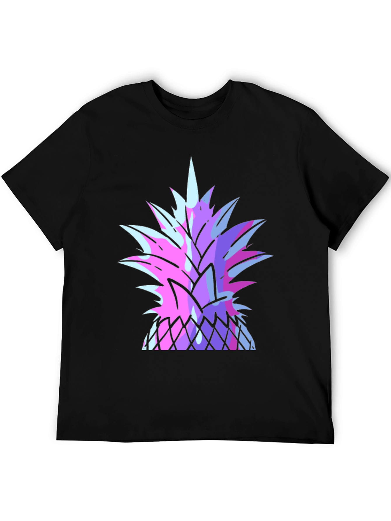 Black Vaporwave Pineapple Graphic Tee - Black Cotton T-Shirt view 5