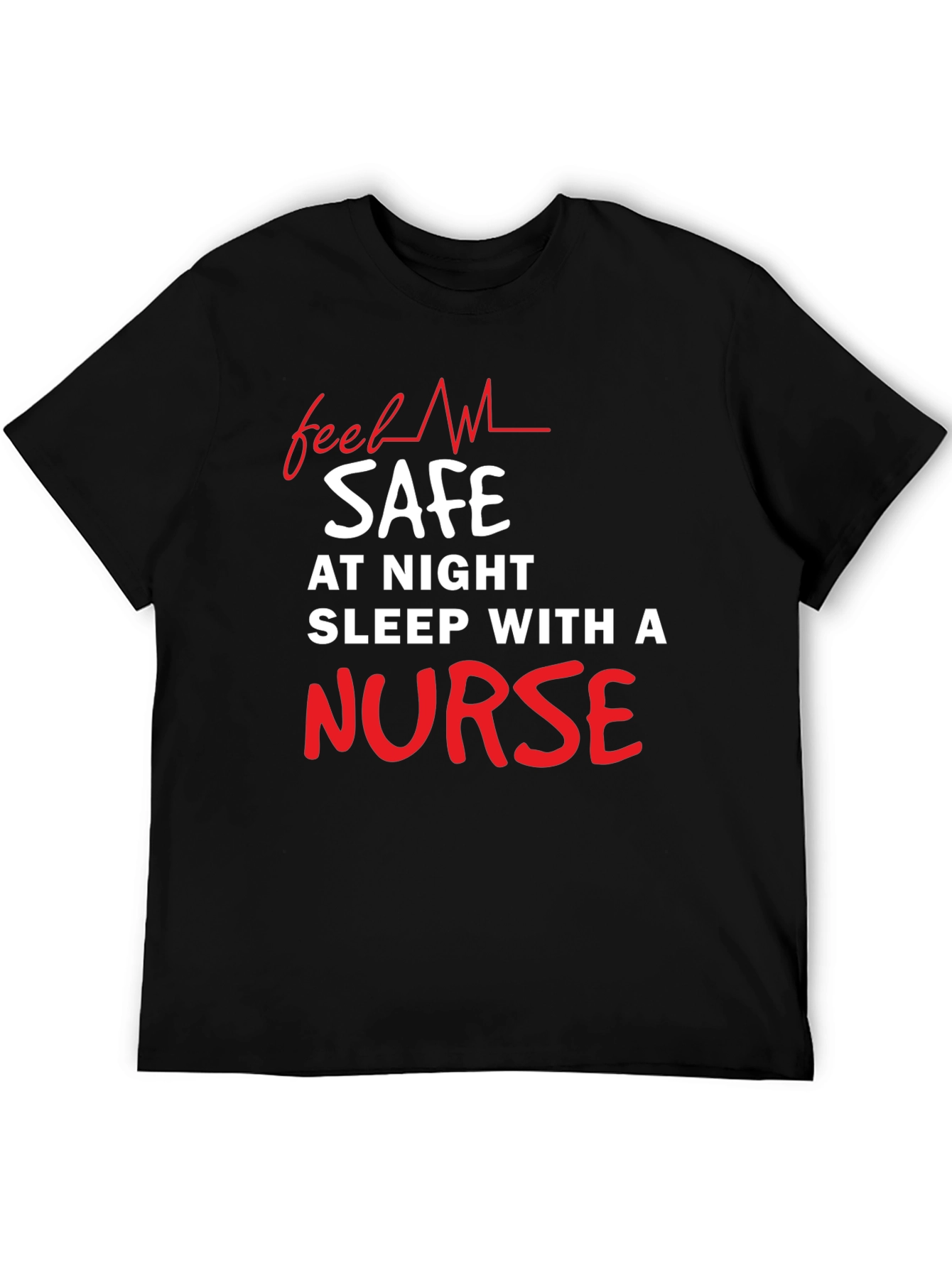 Black Funny Nurse T-Shirt - Feel Safe At Night view 5